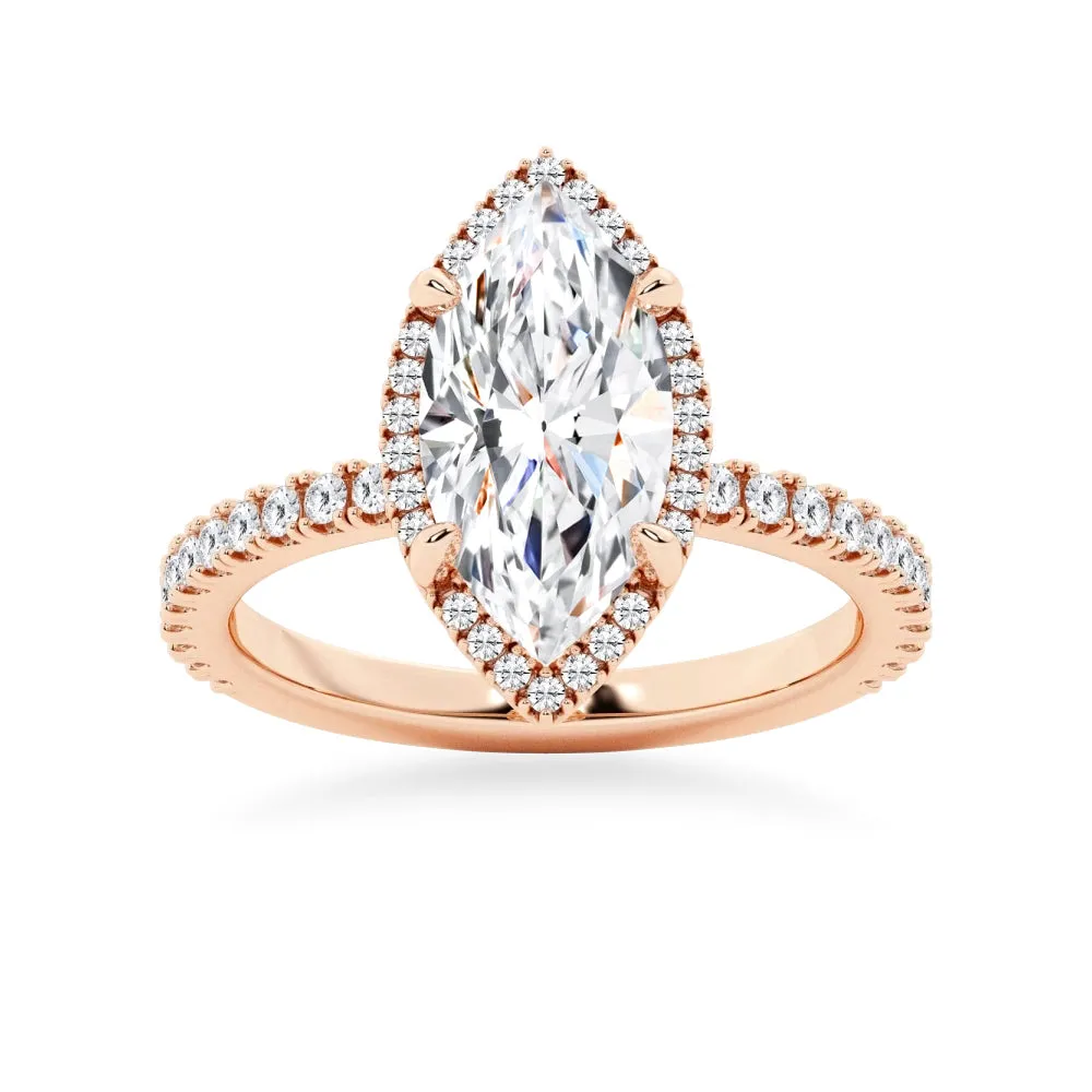 Half Eternity Marquise Cut Moissanite Halo Engagement Ring