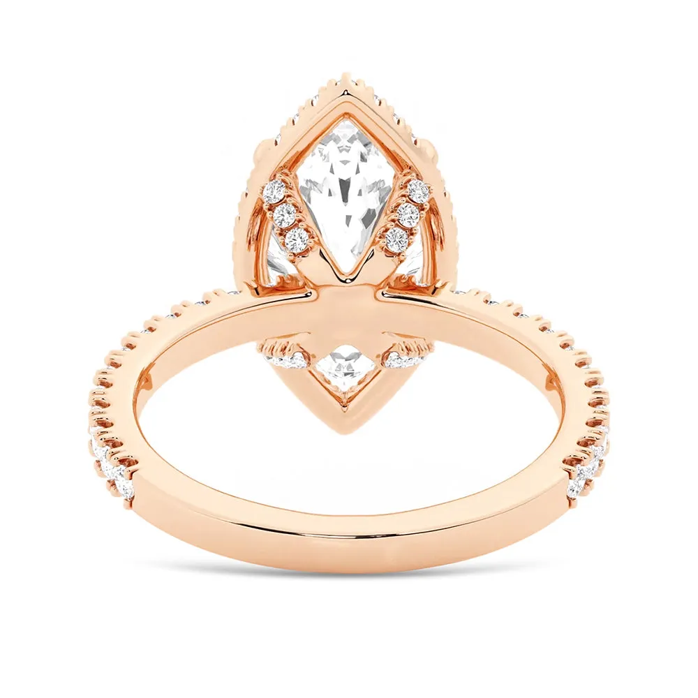 Half Eternity Marquise Cut Moissanite Halo Engagement Ring