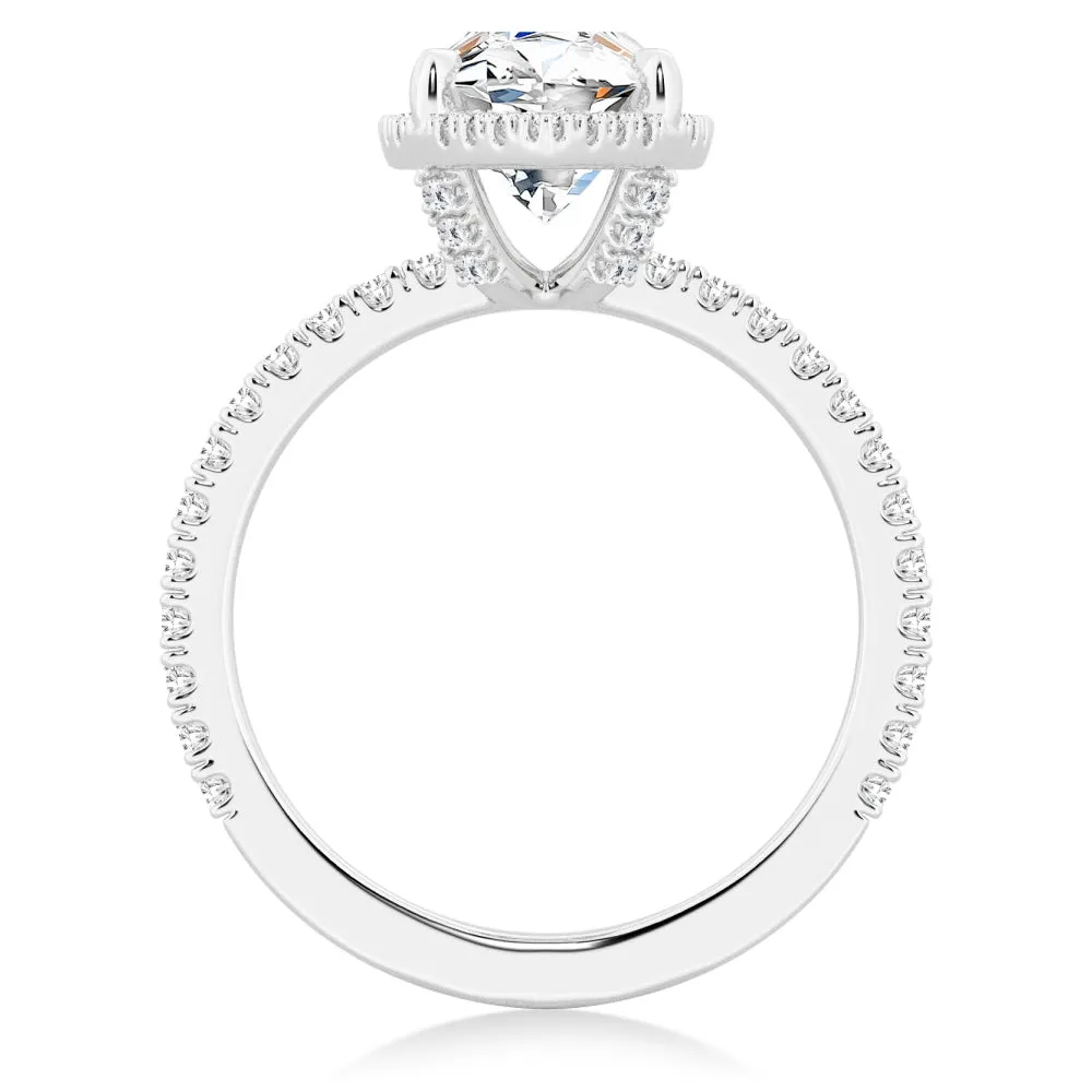 Half Eternity Marquise Cut Moissanite Halo Engagement Ring