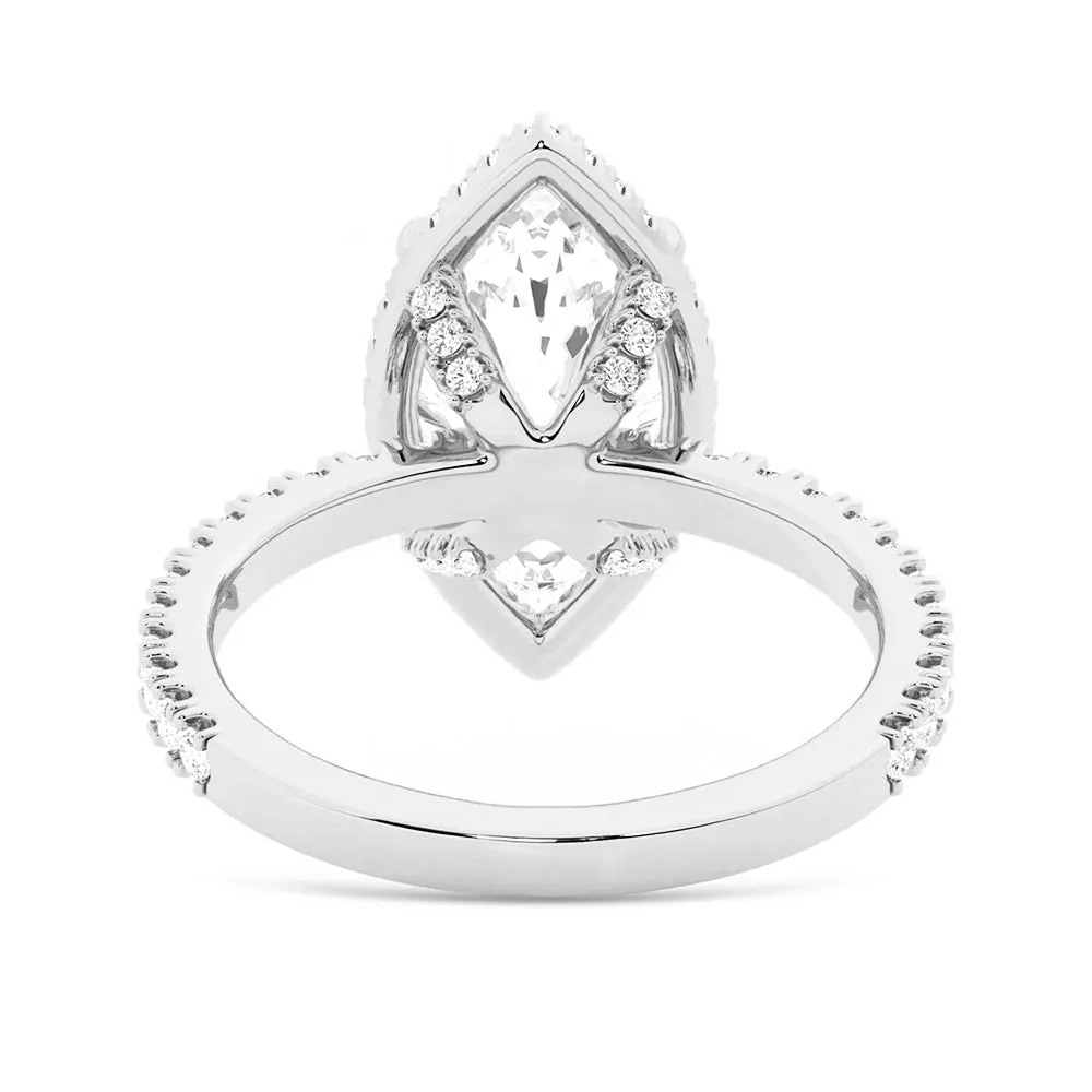 Half Eternity Marquise Cut Moissanite Halo Engagement Ring