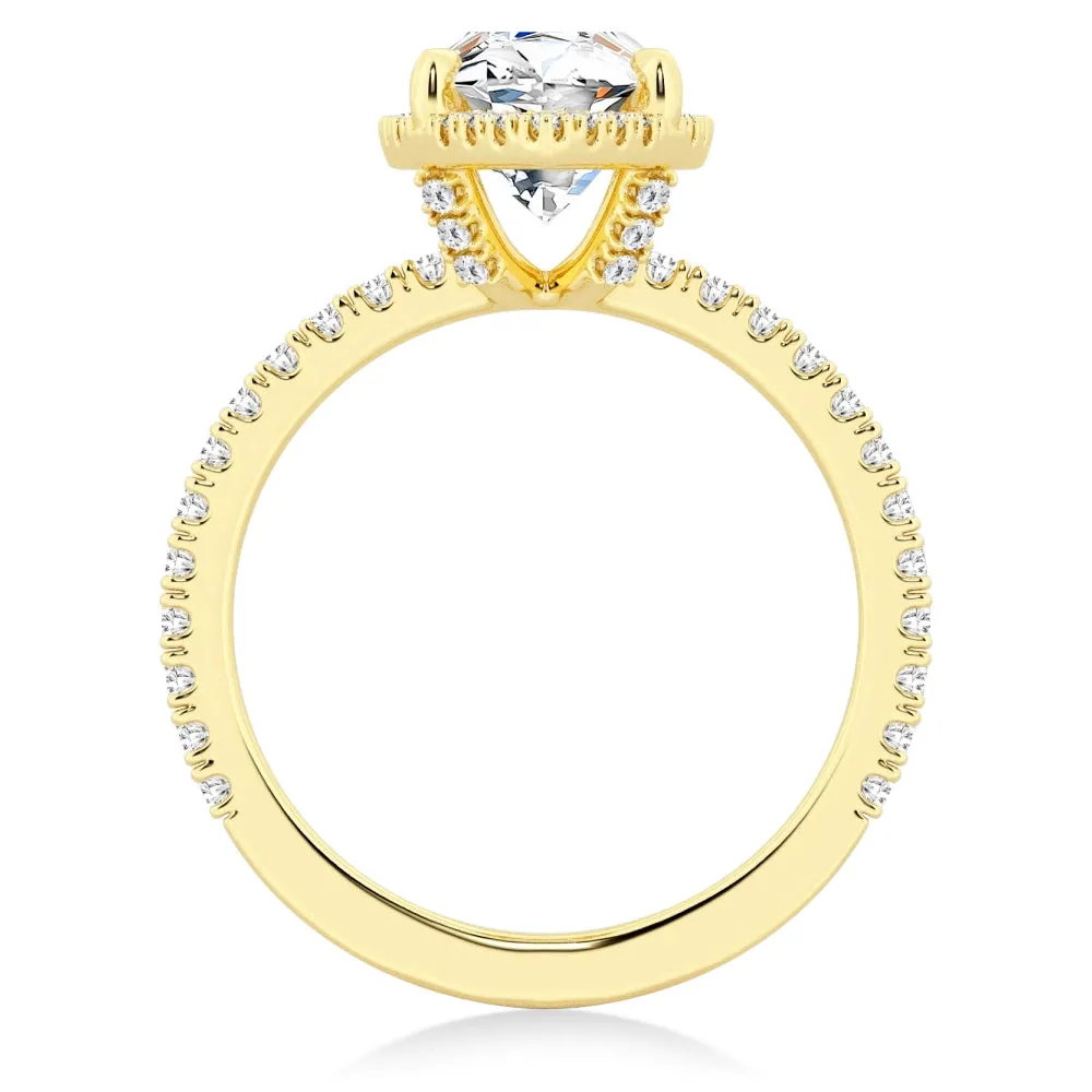 Half Eternity Marquise Cut Moissanite Halo Engagement Ring