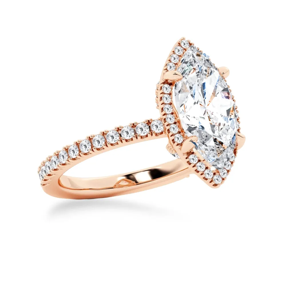 Half Eternity Marquise Cut Moissanite Halo Engagement Ring