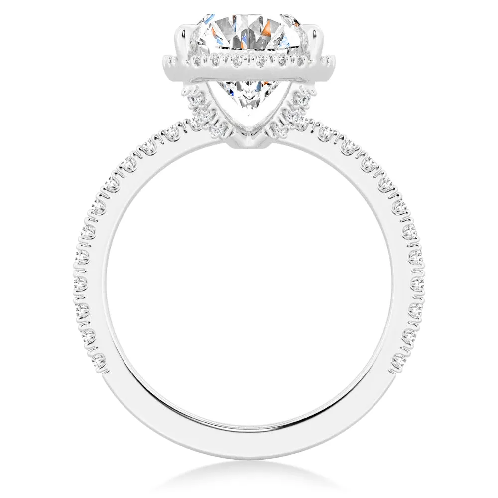 Half Eternity Oval Cut Moissanite Halo Engagement Ring