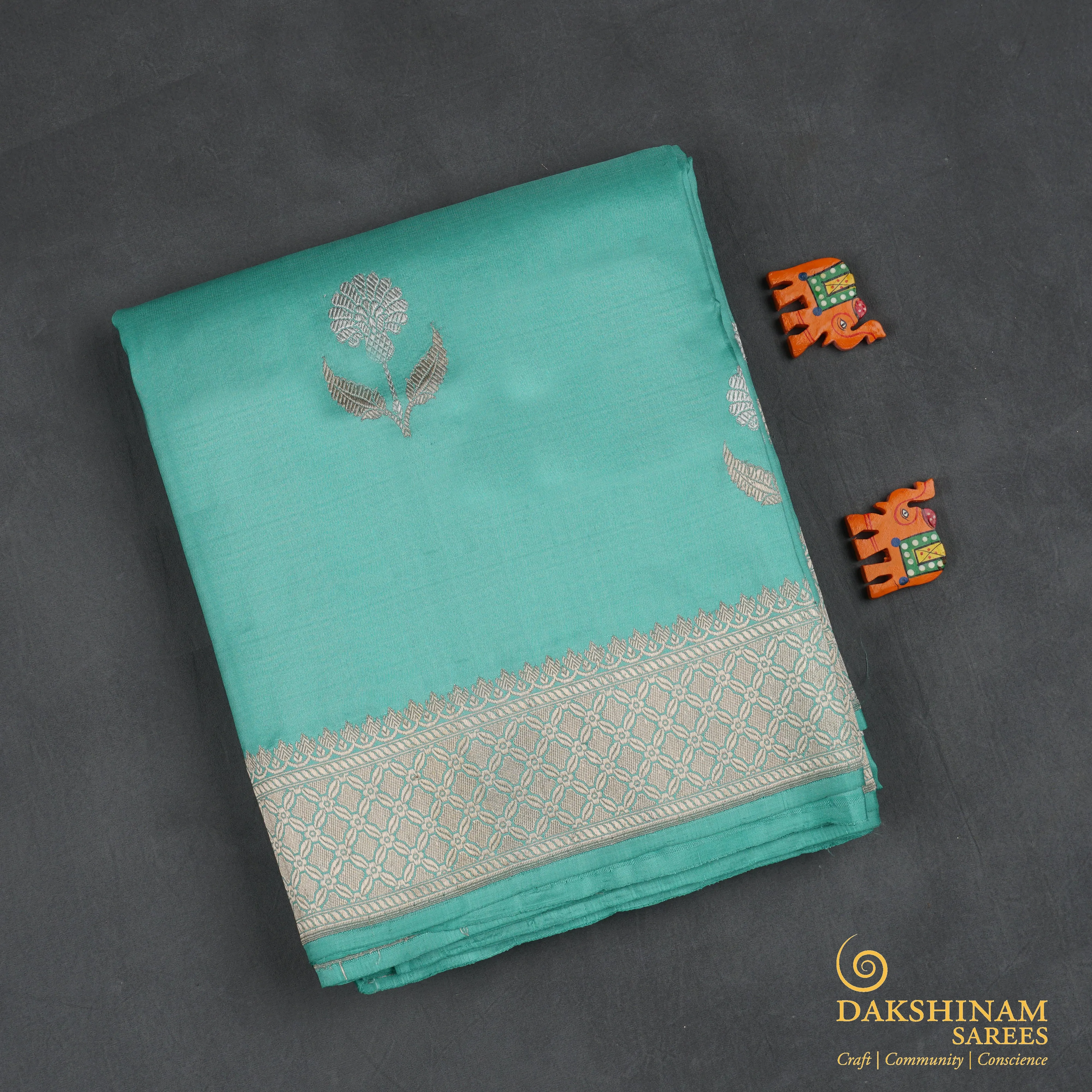 Handwoven Aqua Banarasi Silk Saree - 1671T006231DSC