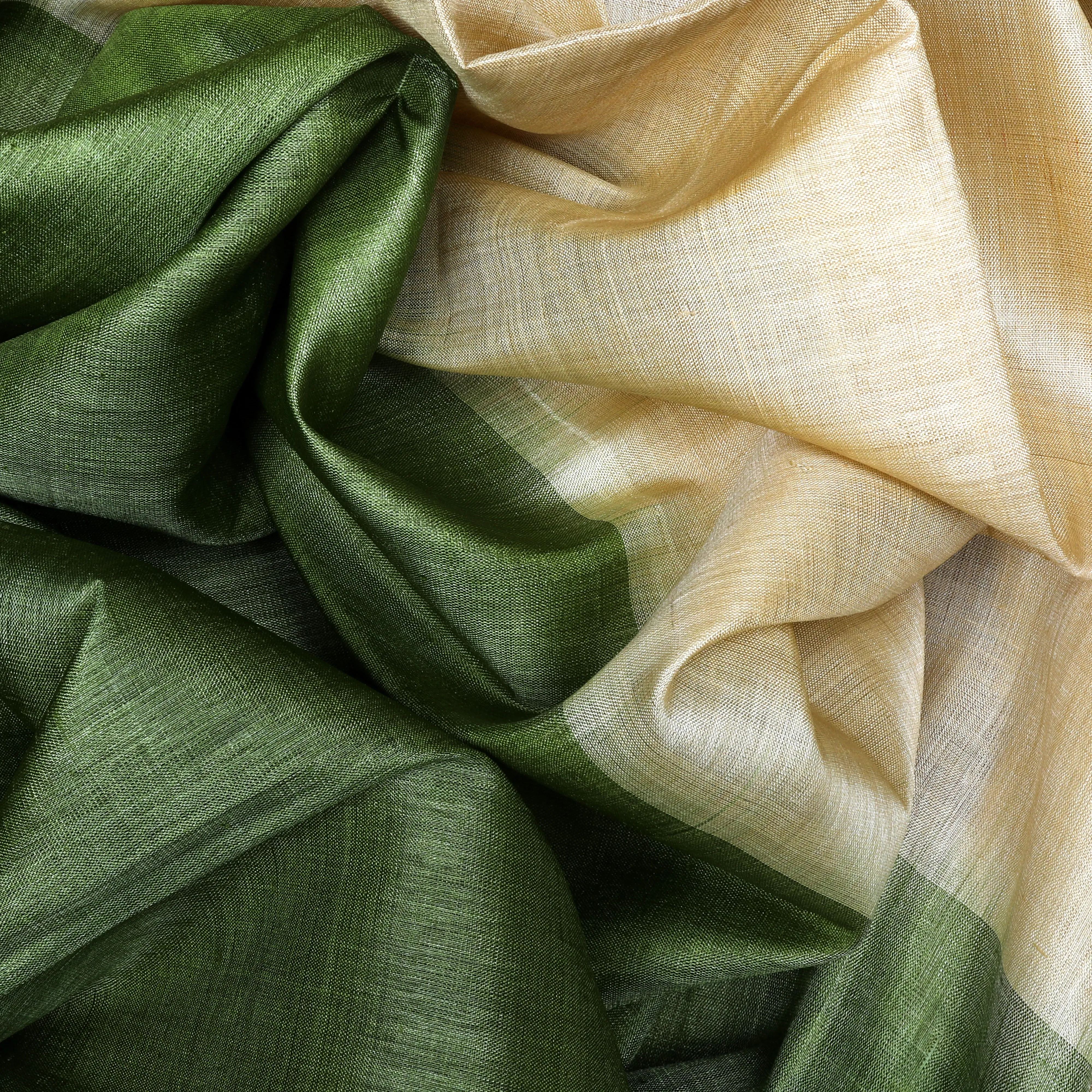 Handwoven Green with Beige Tussar Silk Saree - 1202T003347DSC