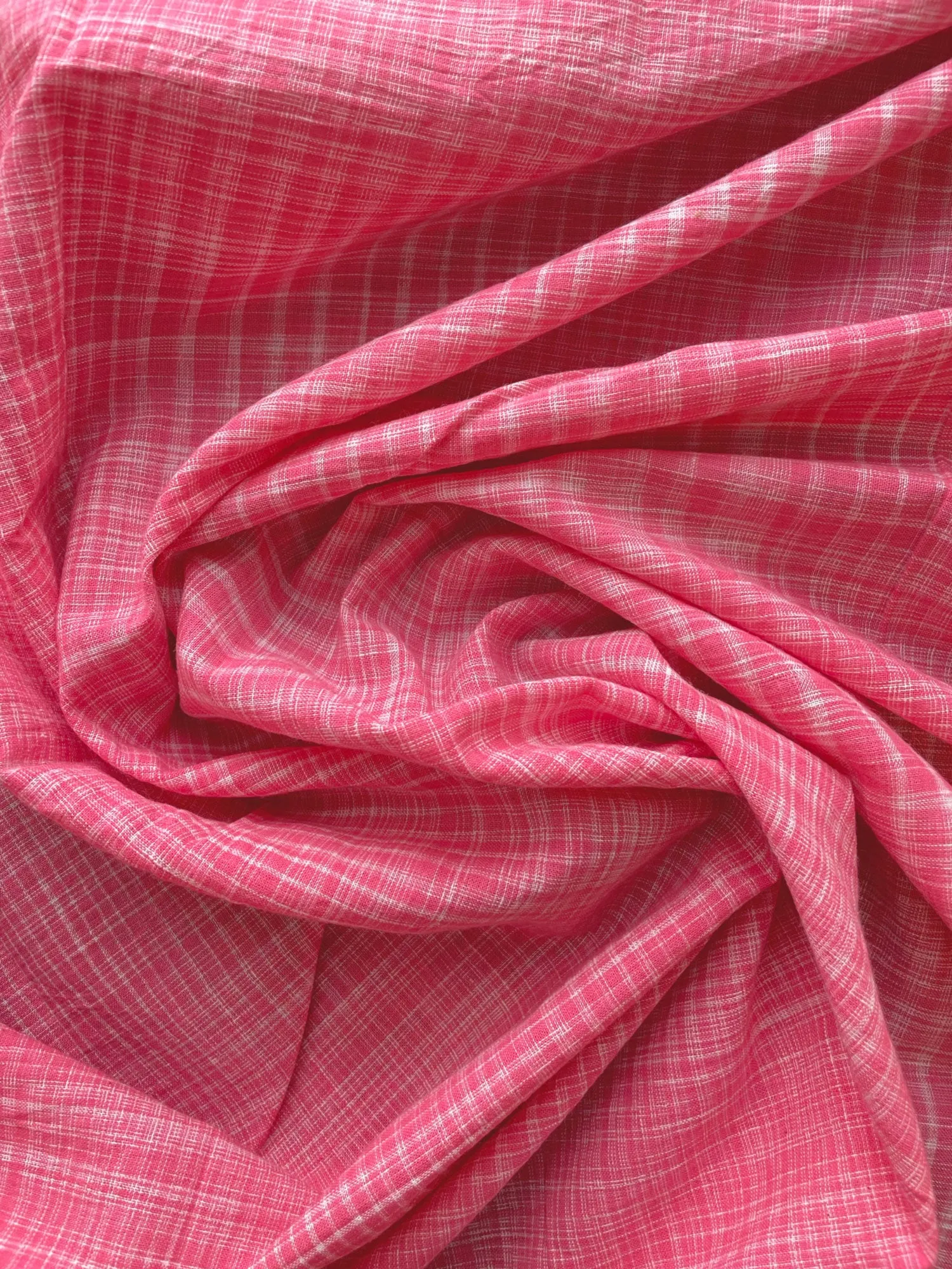 Handwoven Yarn Dyed Cotton Fabric in Bubble Gum Pink | Fair Trade from India