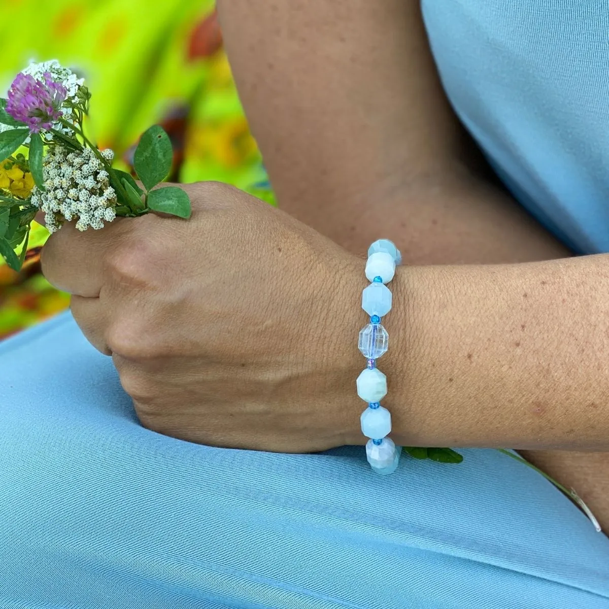 Healing Tube Natural Aquamarine Bracelet for Hope