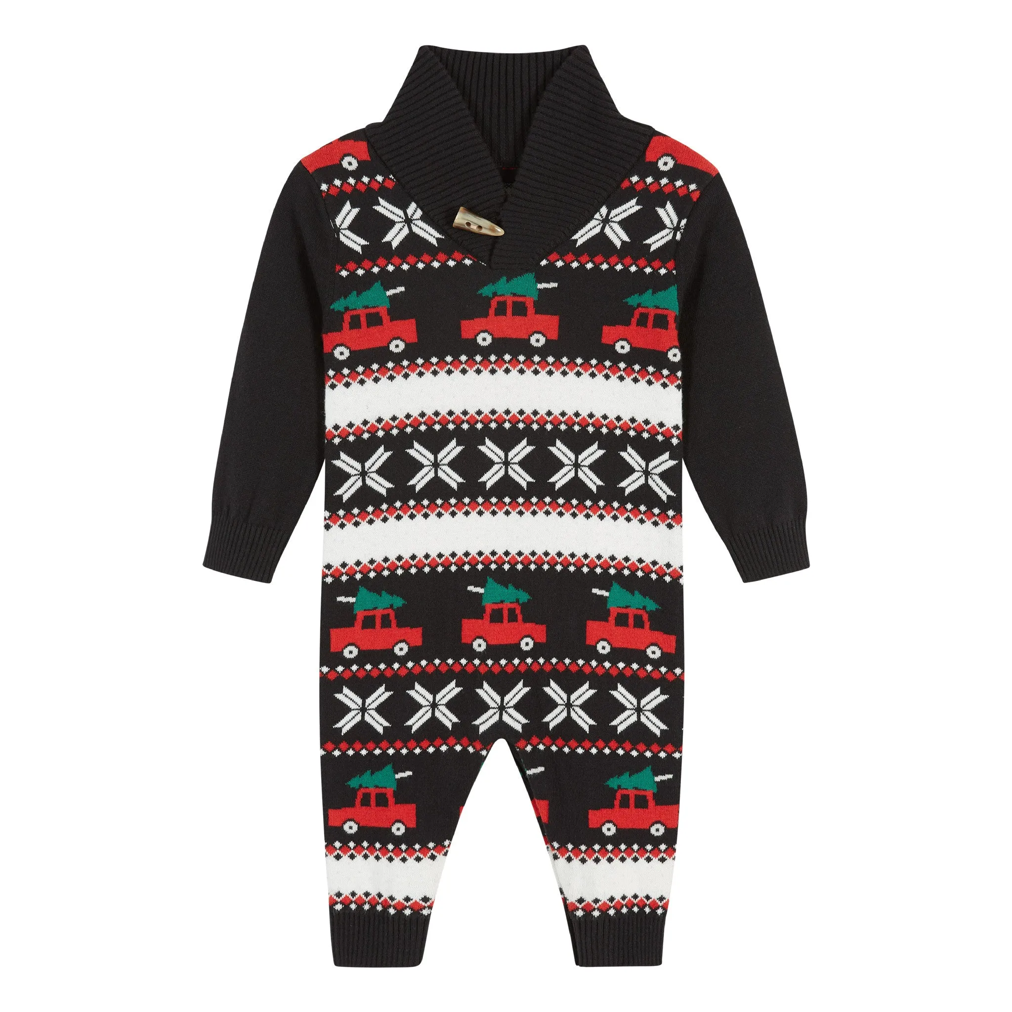 Infant Holiday Jacquard Sweater Romper  | Black