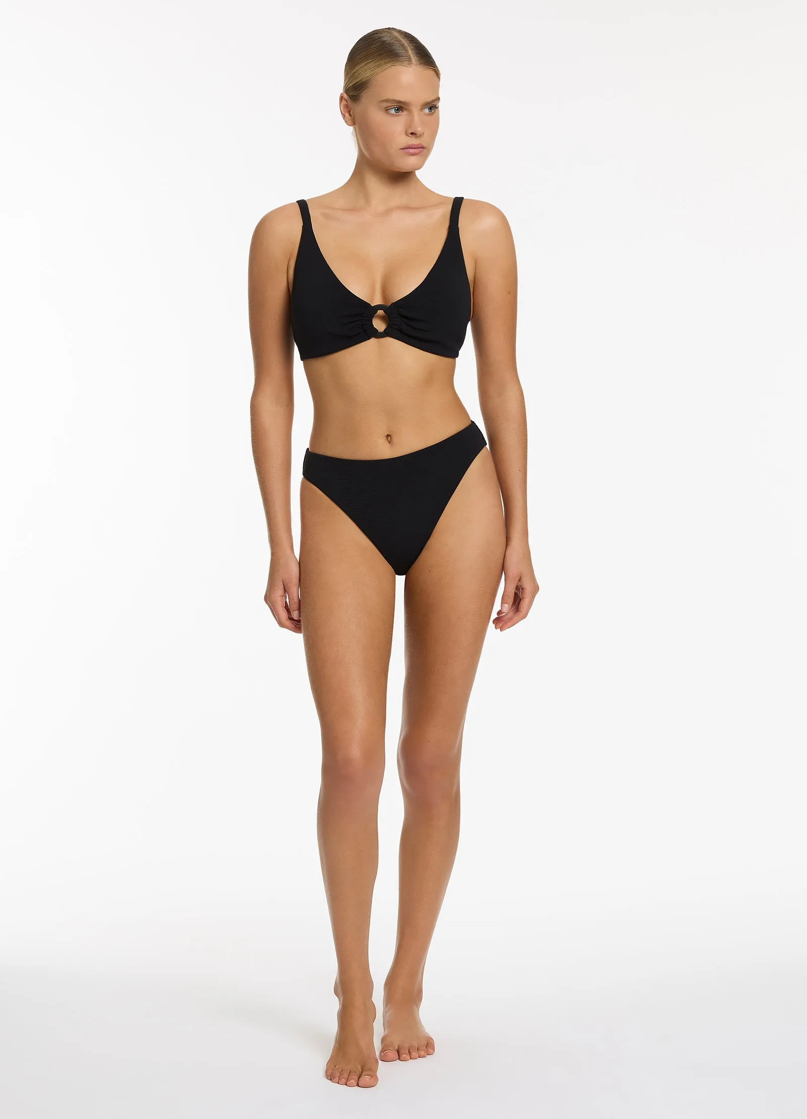 Isla Rib High Leg Bikini Bottom - Black