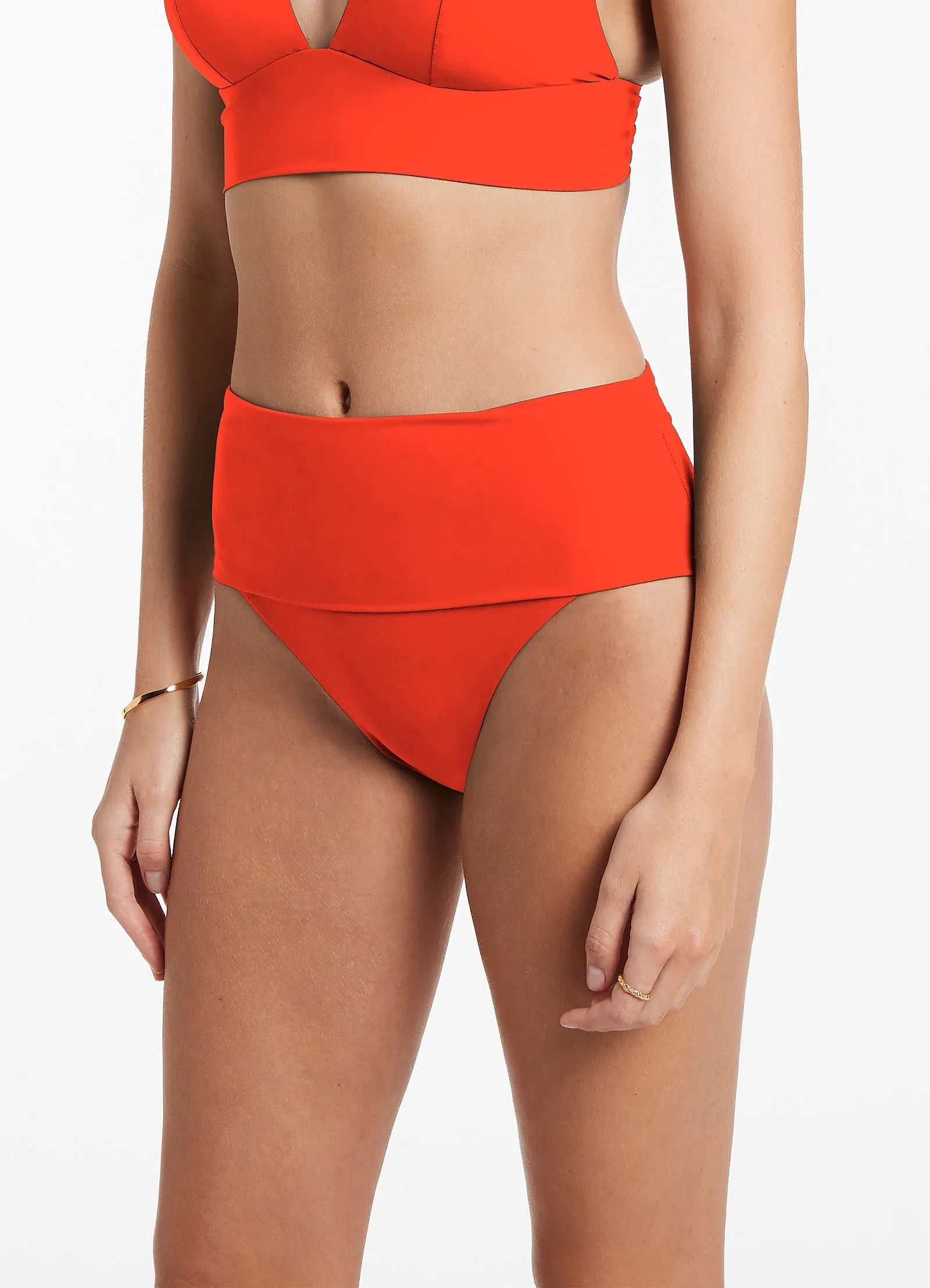 Jetset Fold Down High Waisted Bikini Bottom - Fiamma