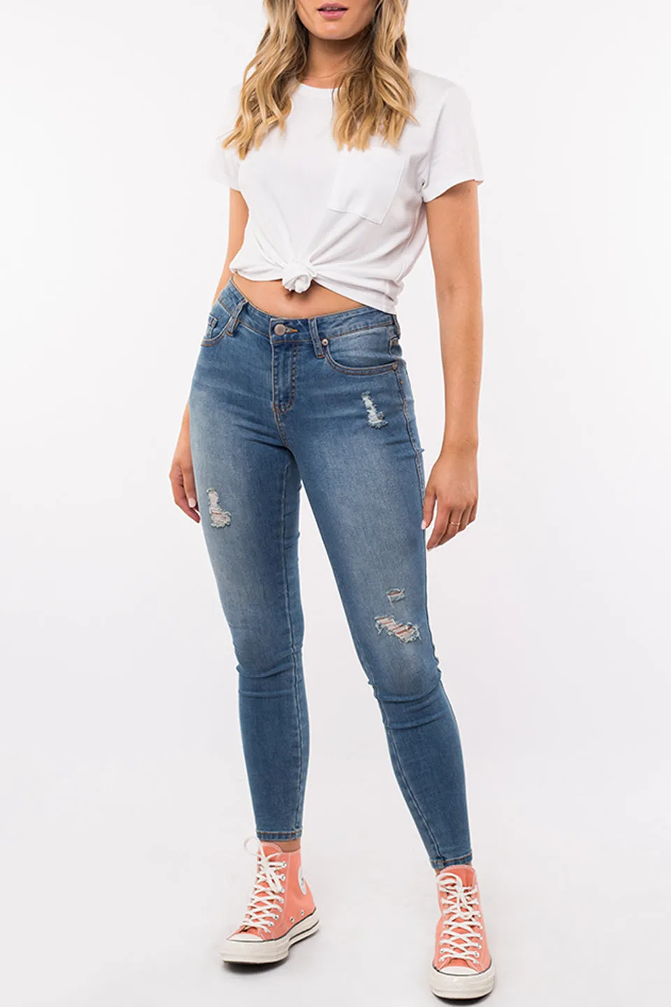 Knotted White Cropped Crew Tee