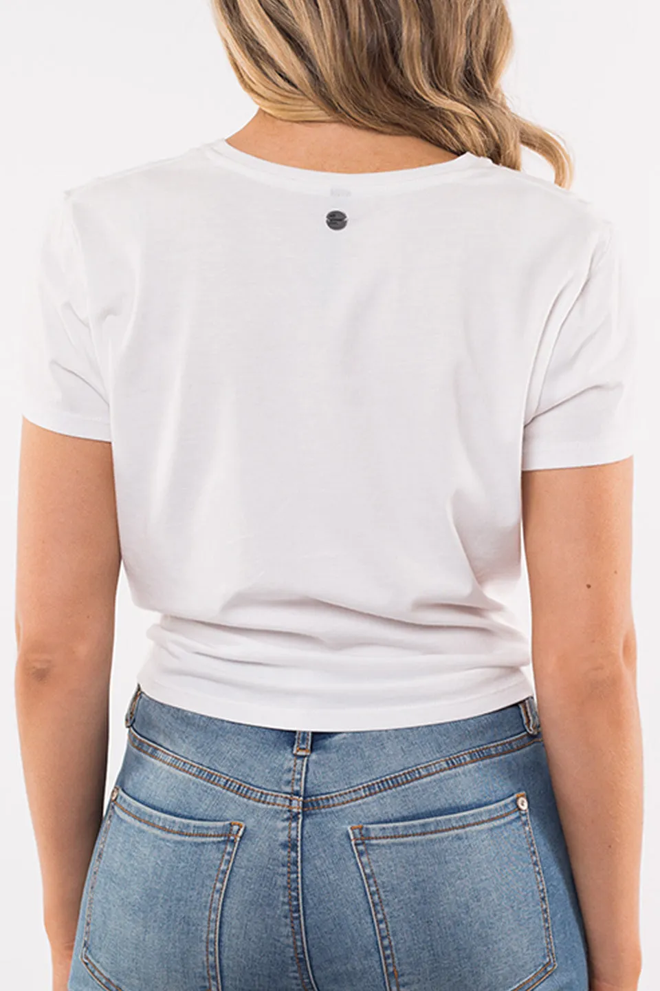 Knotted White Cropped Crew Tee