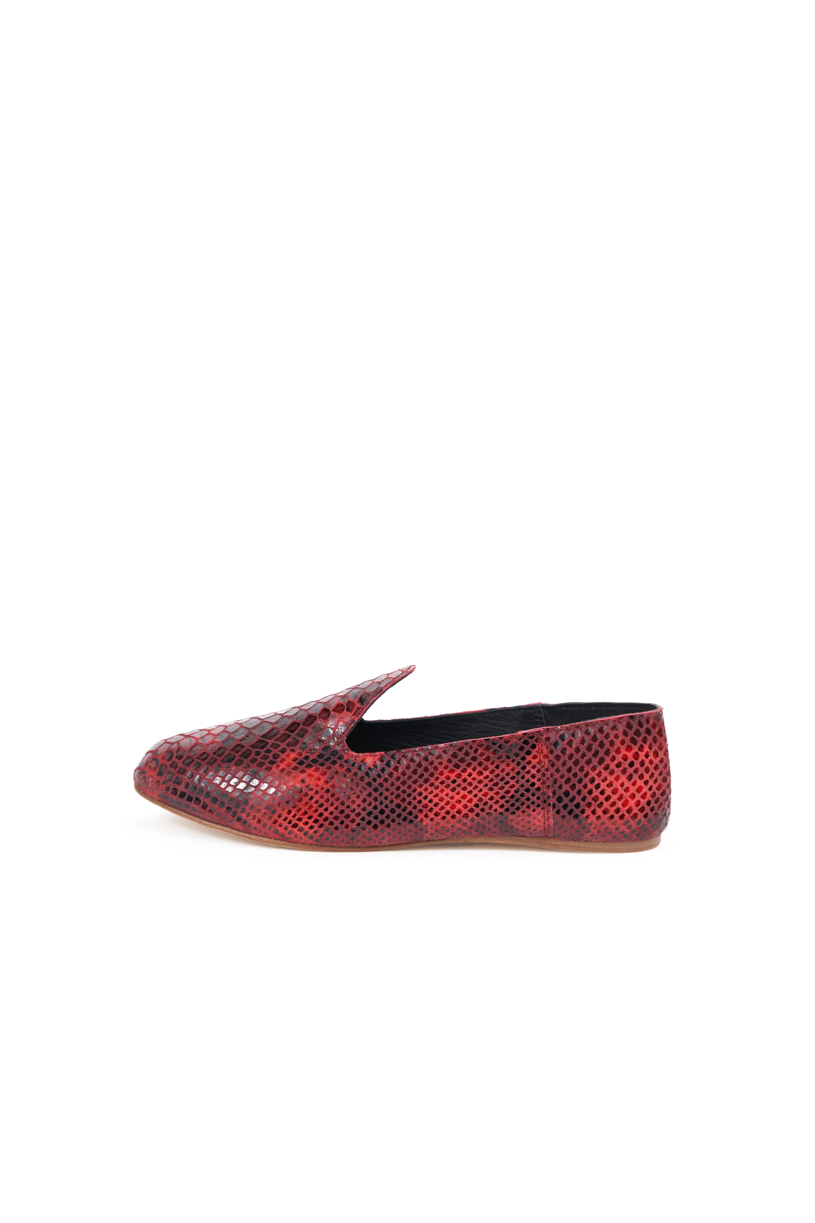 Leather Slide Loafer in Red Snake