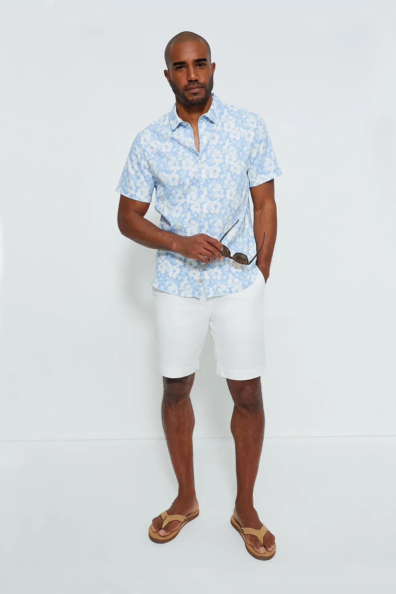 Light Blue Hibiscus Short Sleeve Windward Shirt