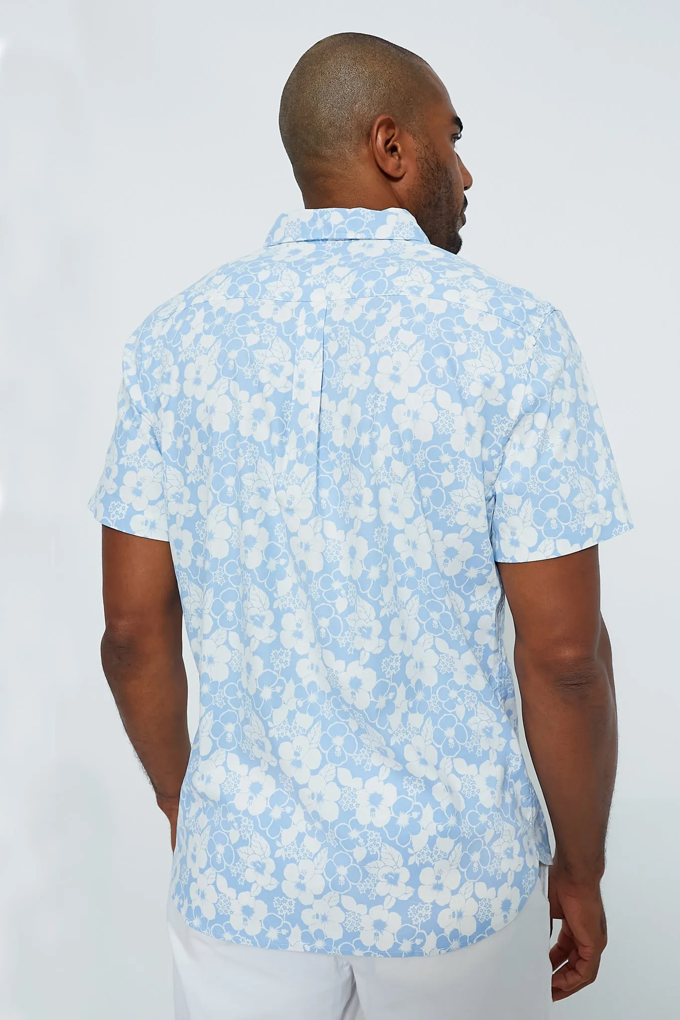 Light Blue Hibiscus Short Sleeve Windward Shirt