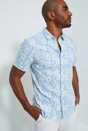 Light Blue Hibiscus Short Sleeve Windward Shirt