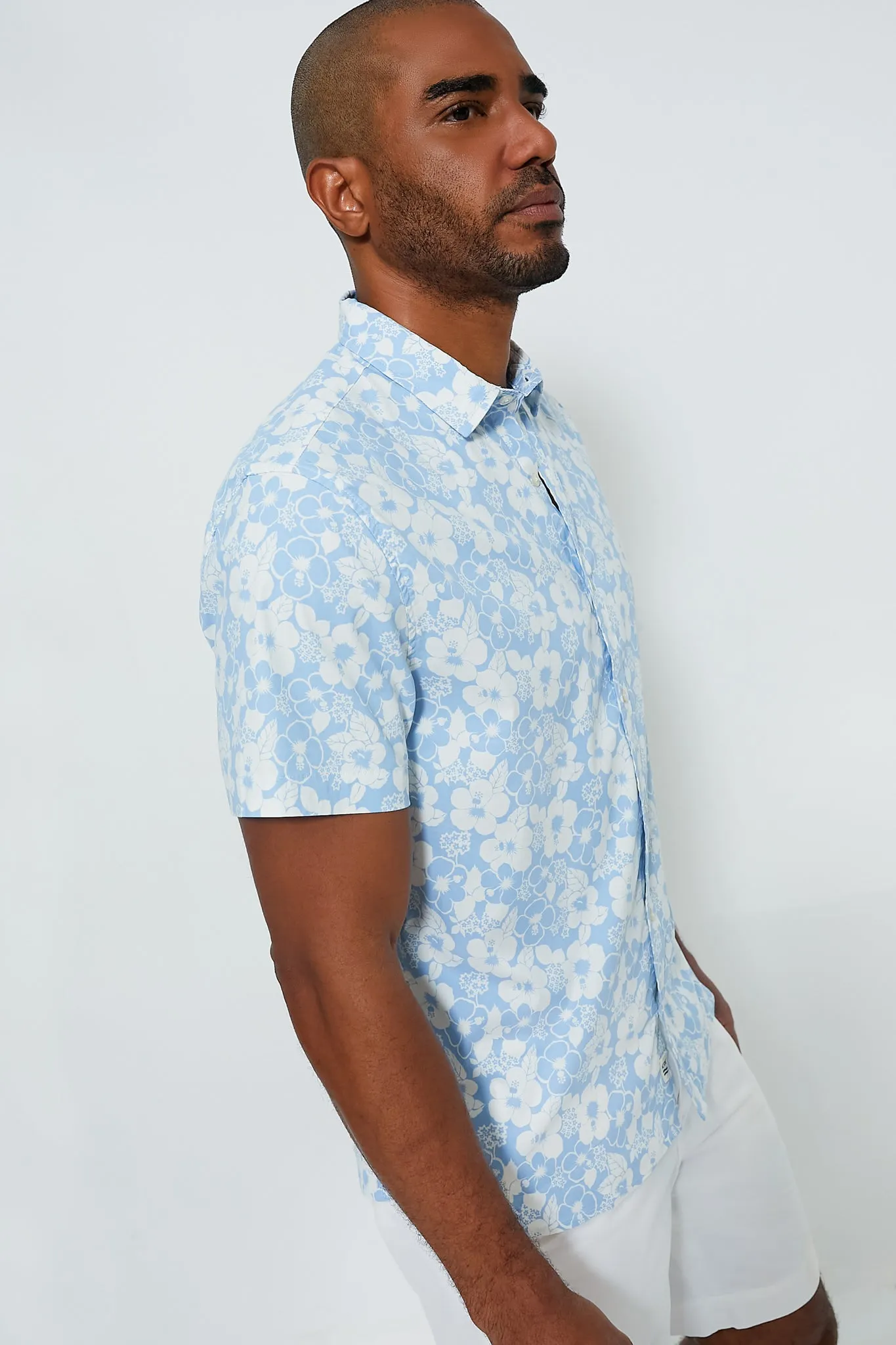 Light Blue Hibiscus Short Sleeve Windward Shirt