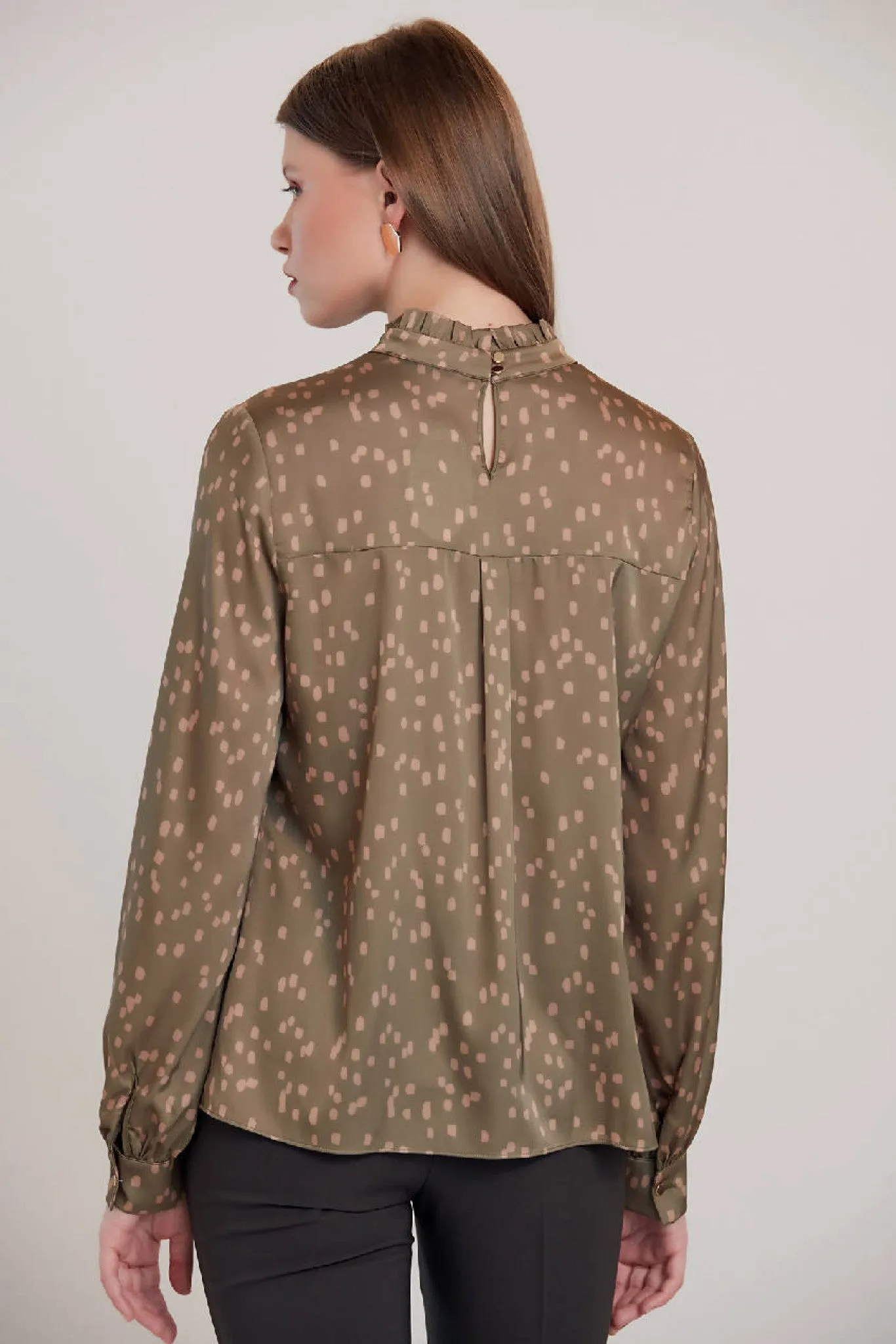 Love And Joy London Dalmatian Print Silk Blouse In Khaki