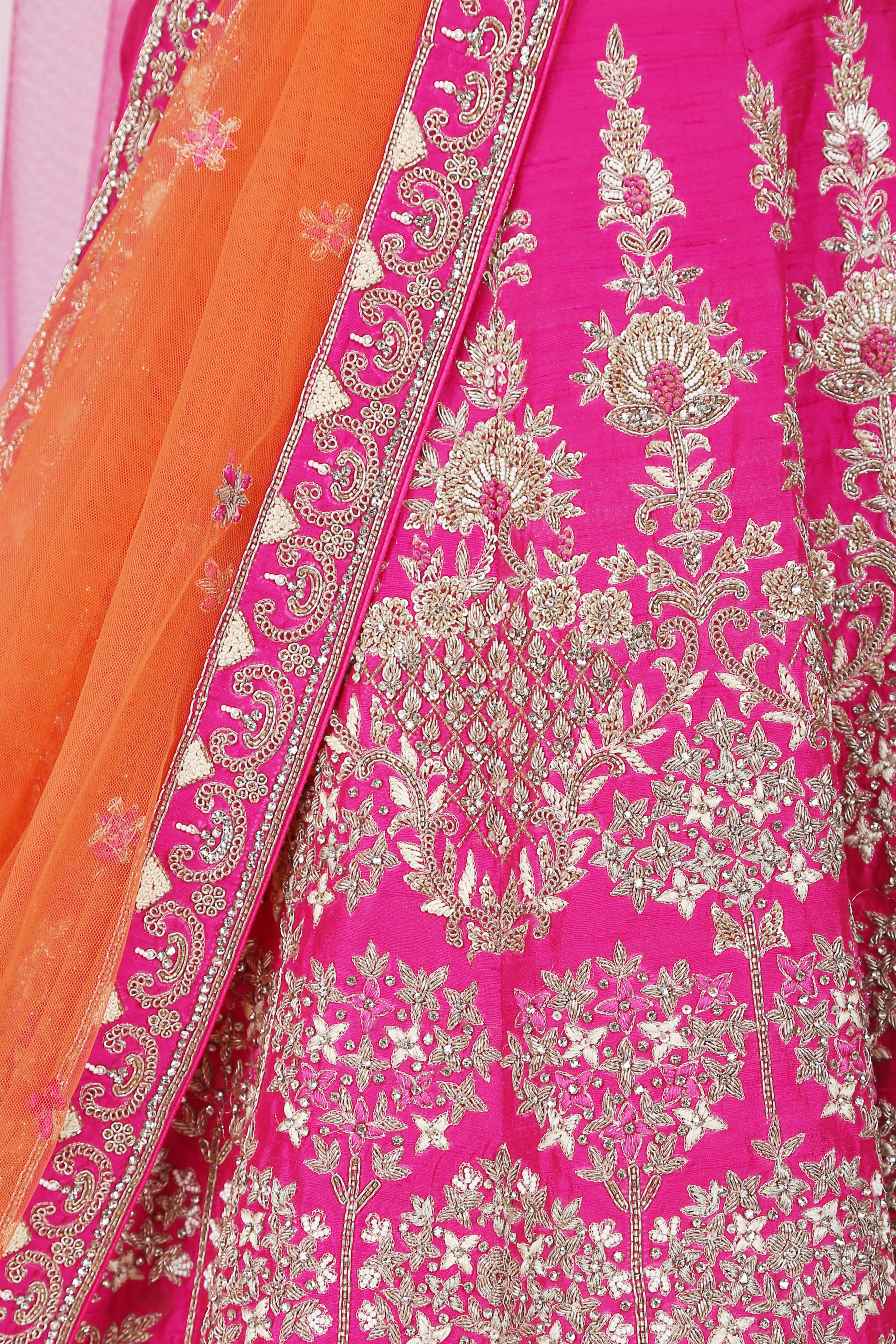 Magenta Embroidered Lehenga Set.