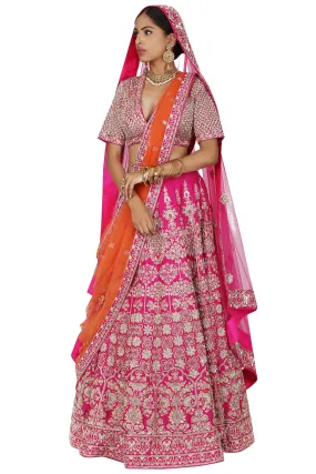 Magenta Embroidered Lehenga Set.