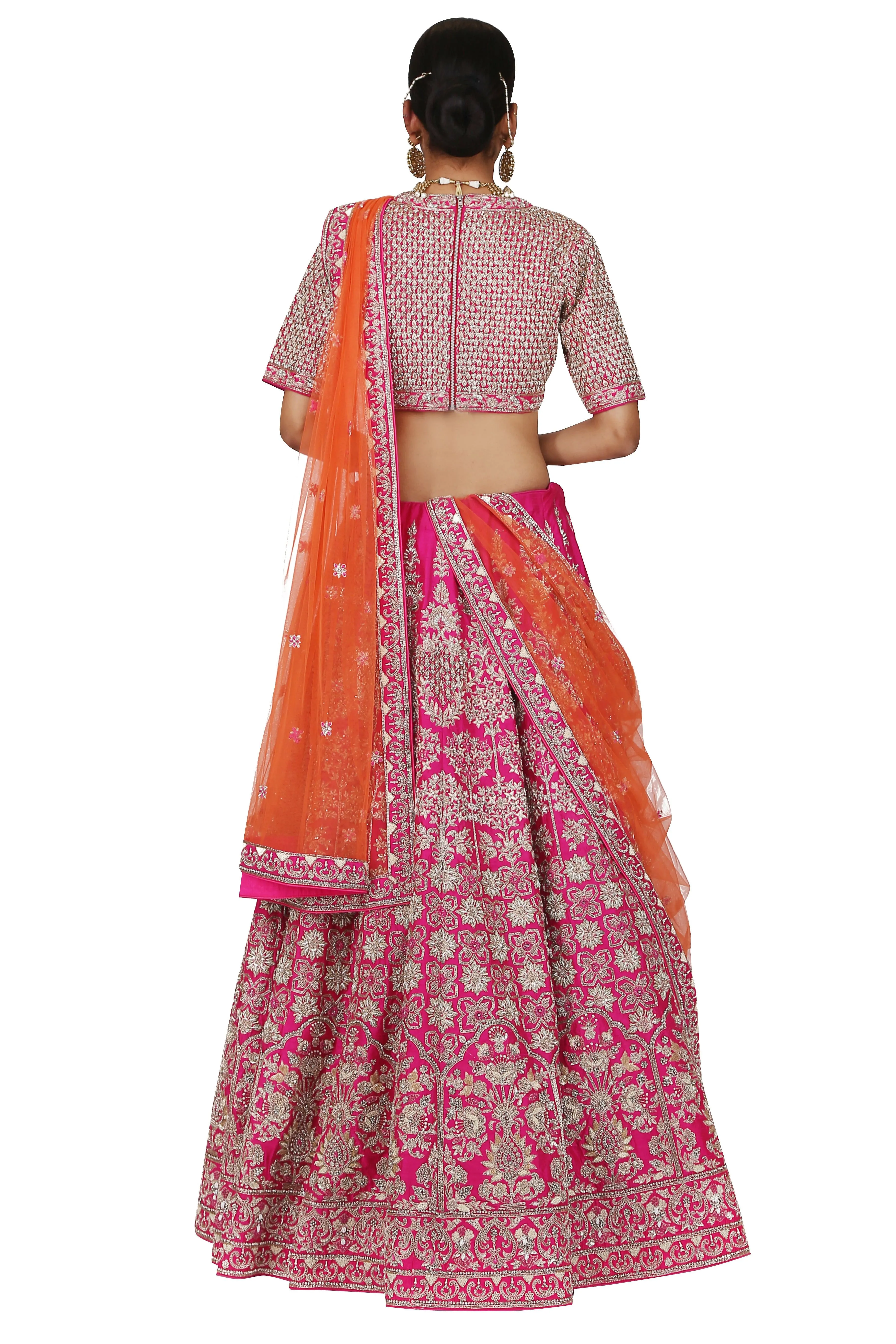 Magenta Embroidered Lehenga Set.