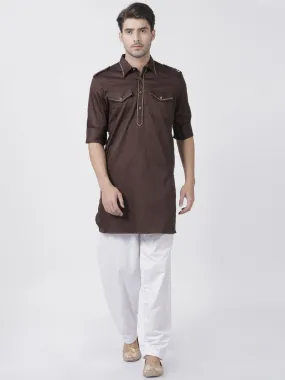 Men's Brown Cotton Blend Pathani Suit Set