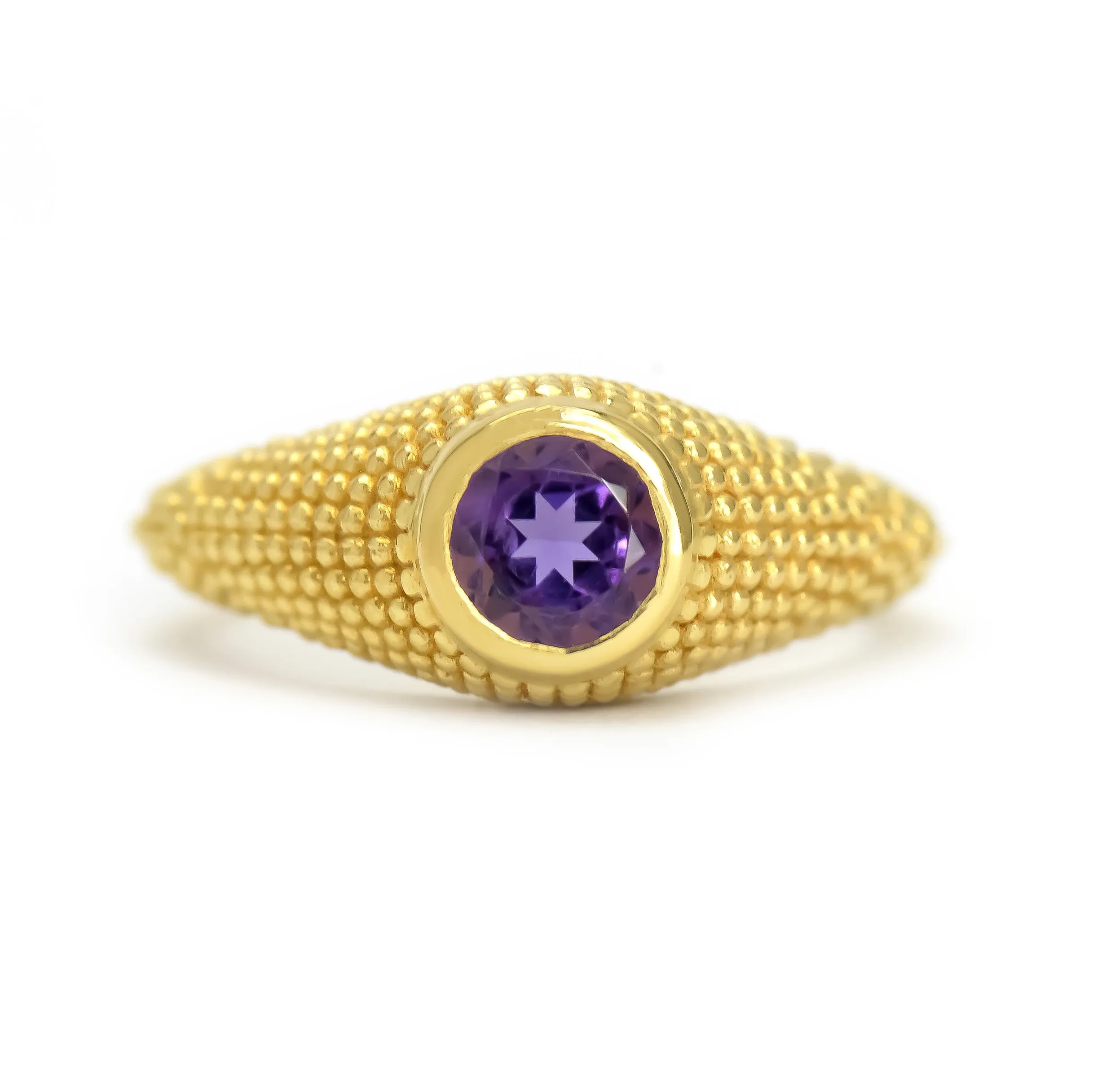 Nubia Round Amethyst Yellow Gold Ring Size 7.25US