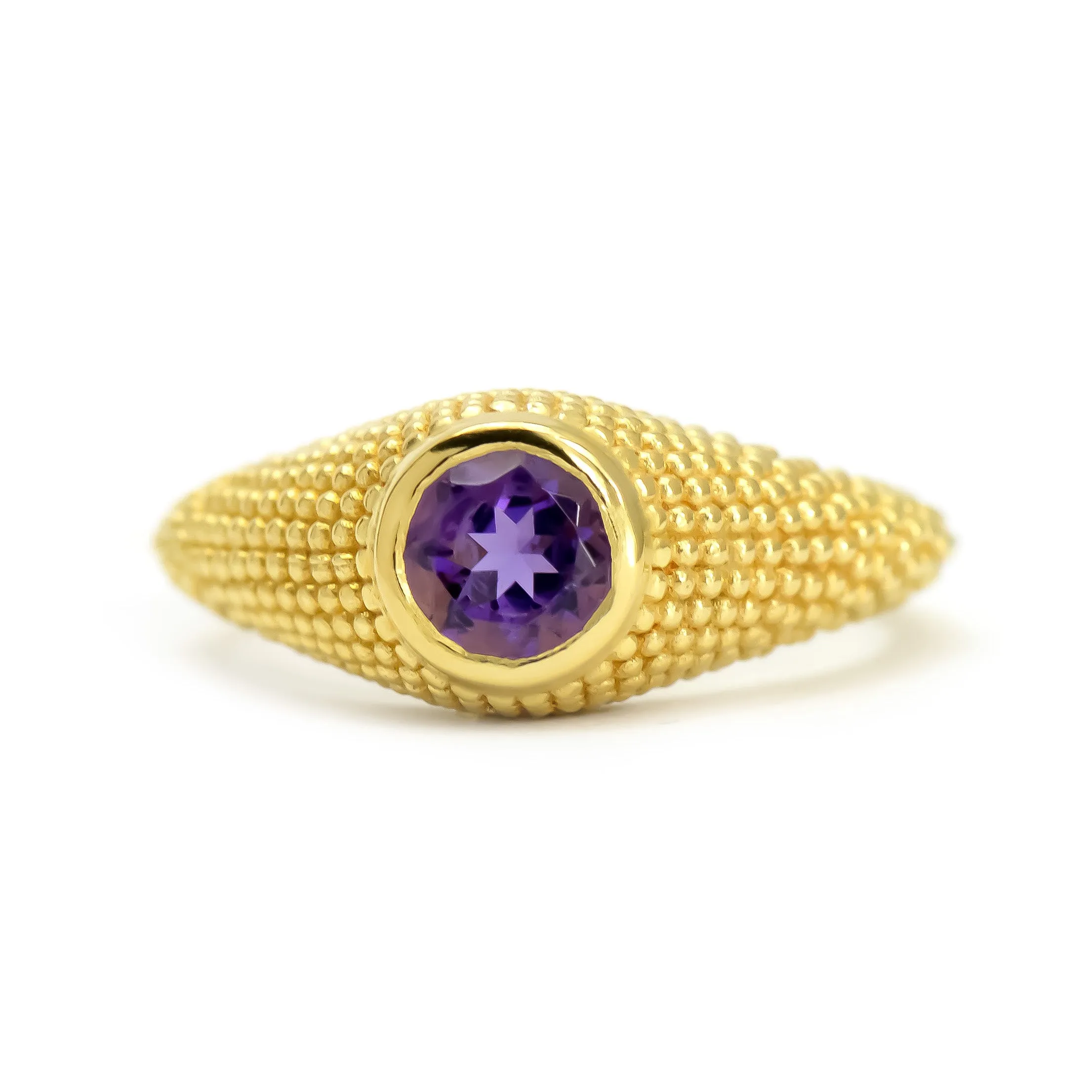 Nubia Round Amethyst Yellow Gold Ring Size 7.25US