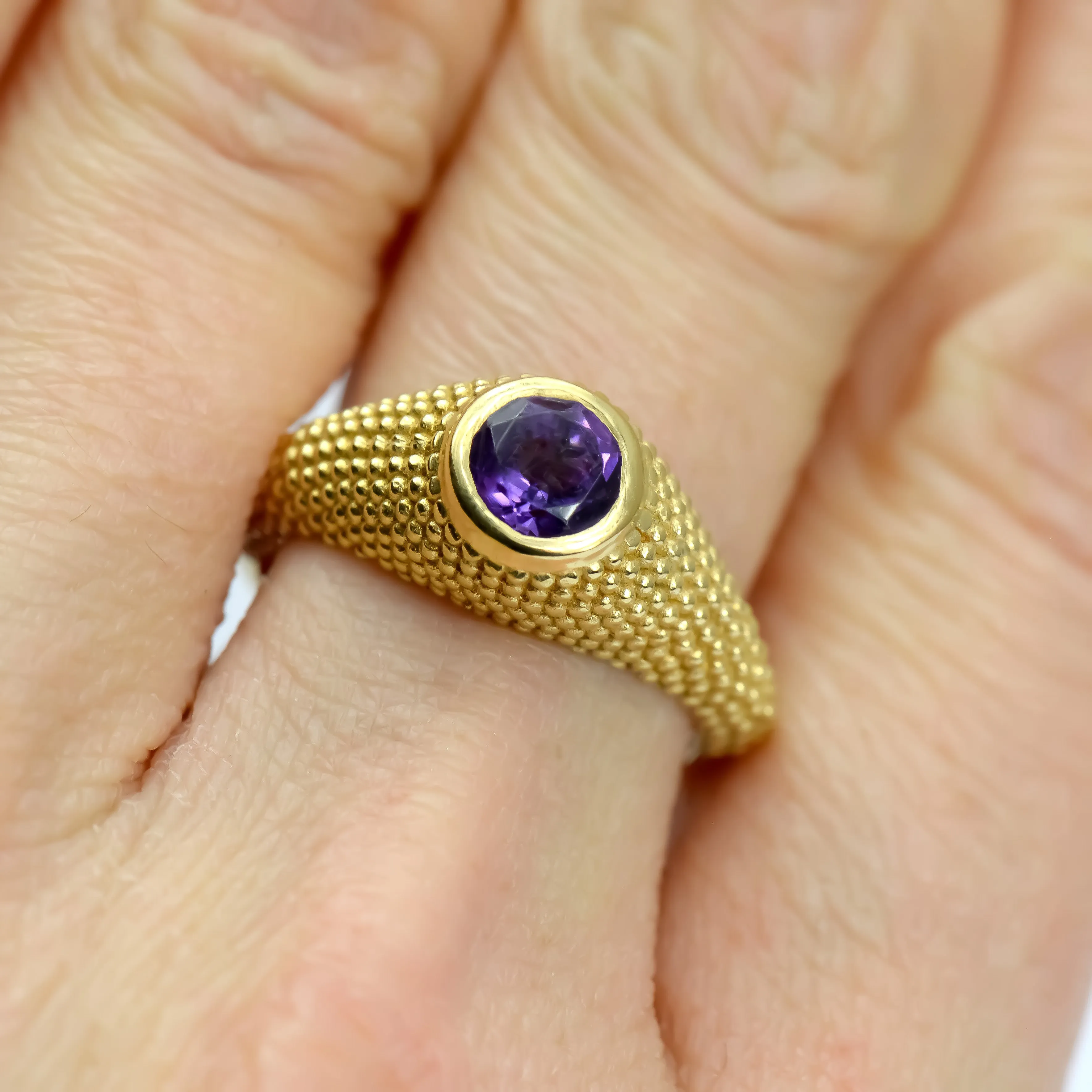 Nubia Round Amethyst Yellow Gold Ring Size 7.25US