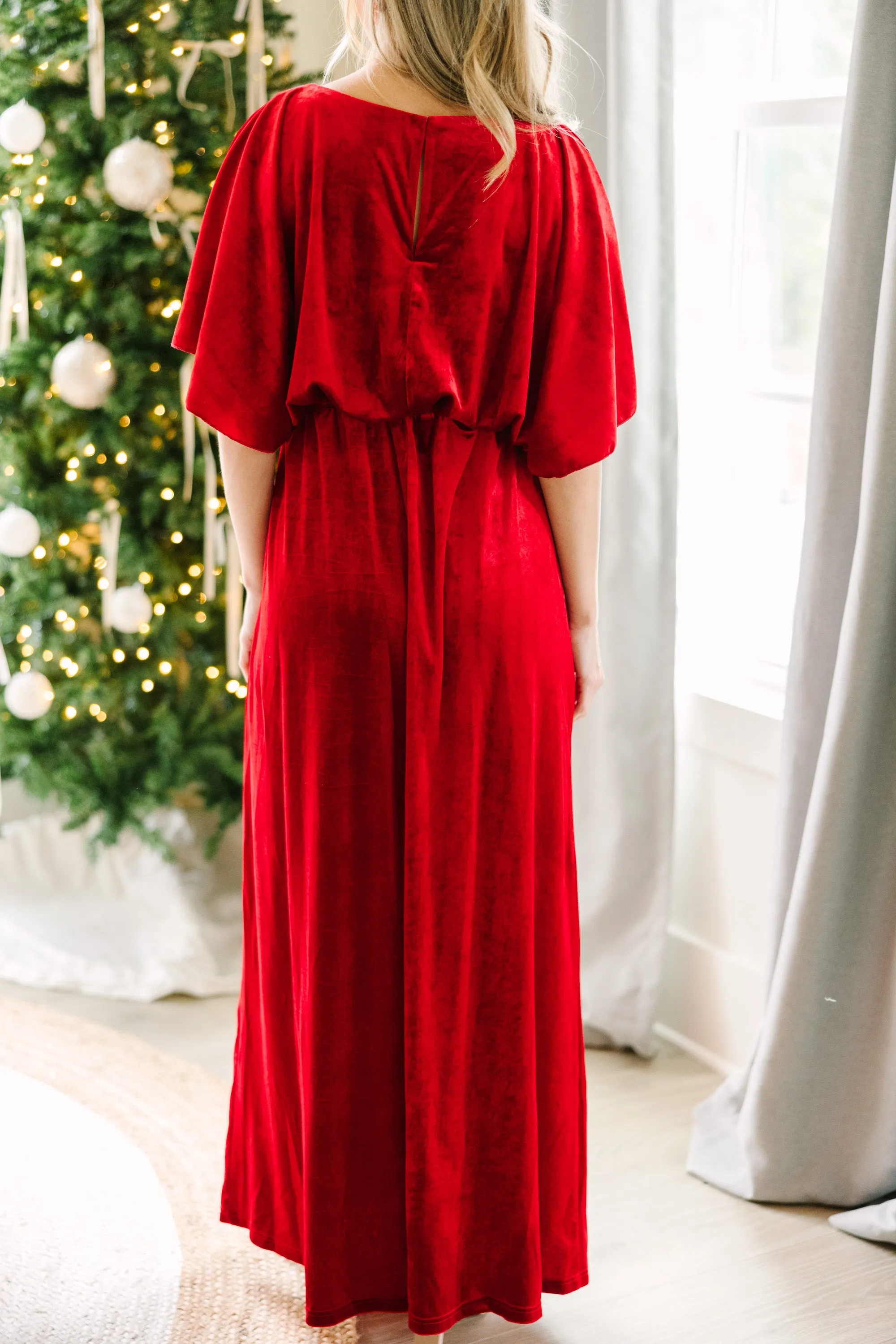 Out On The Dance Floor Ruby Red Velvet Maxi Dress