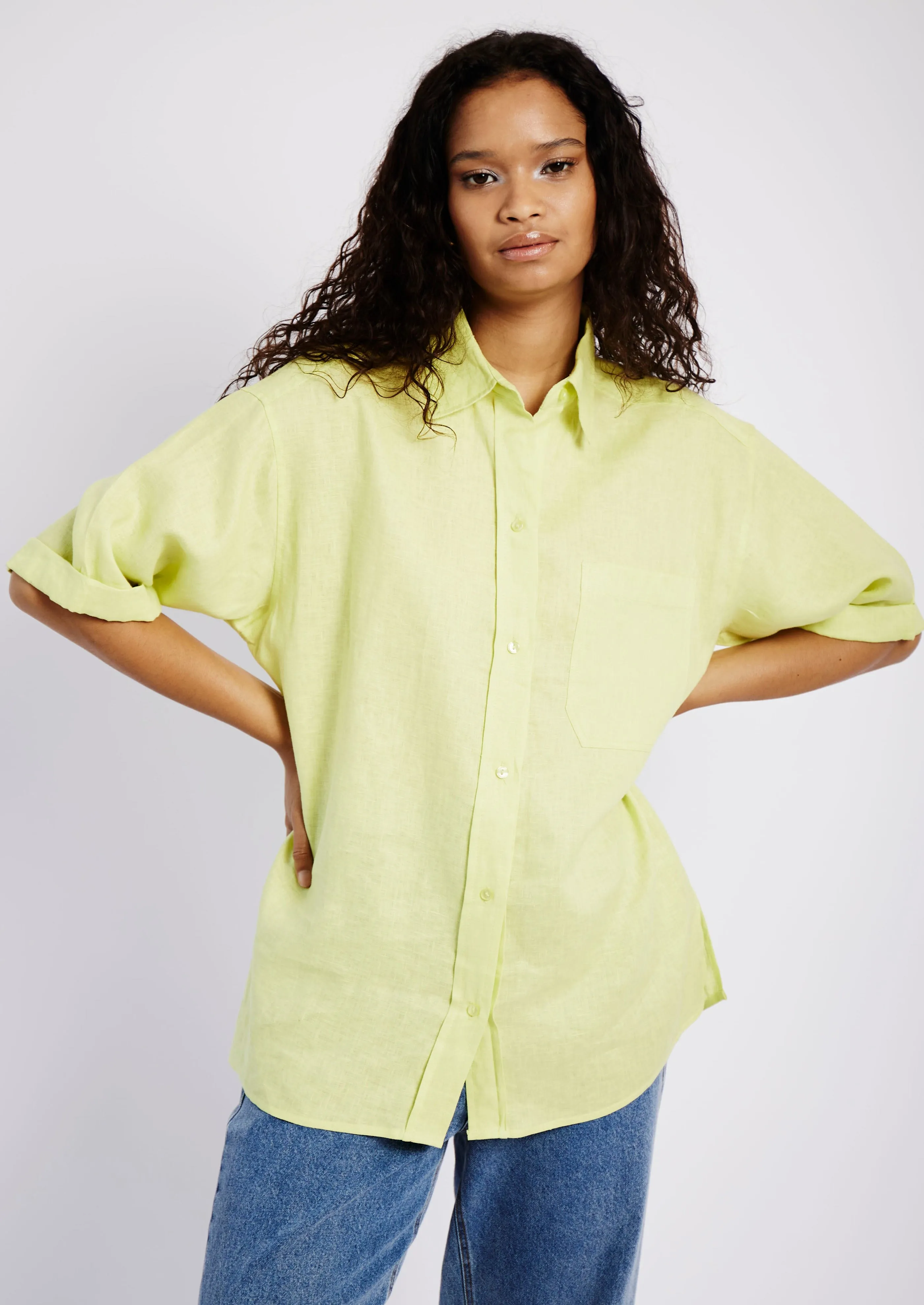 Oversized Linen Shirt in Lime