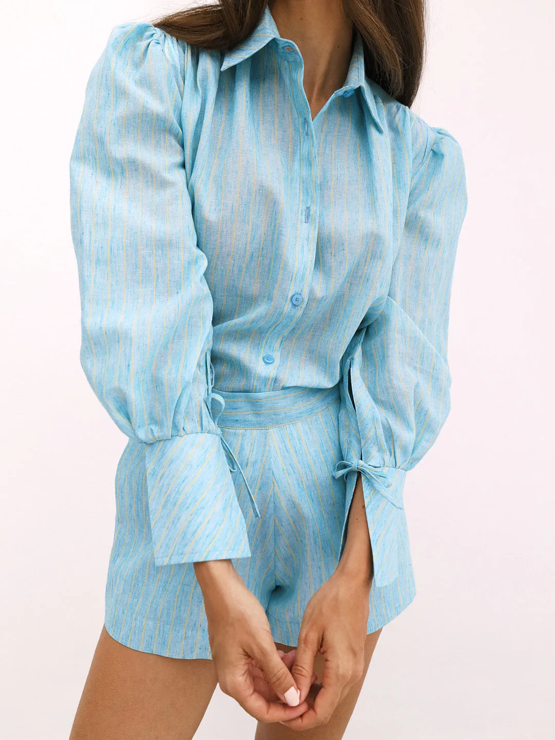 Portofino Cotton Stripe Elevated Shirt | Aqua Blue