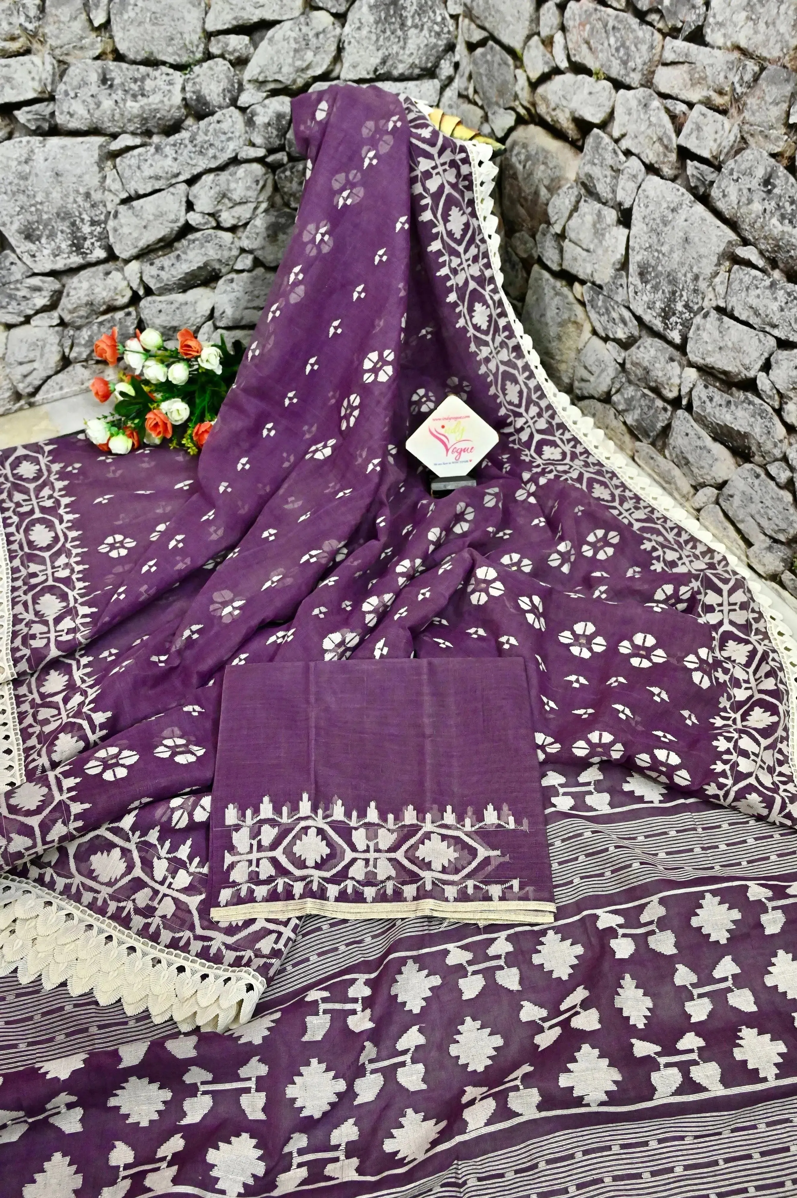 Purple Color Pure Bangladeshi Color Jamdani Saree