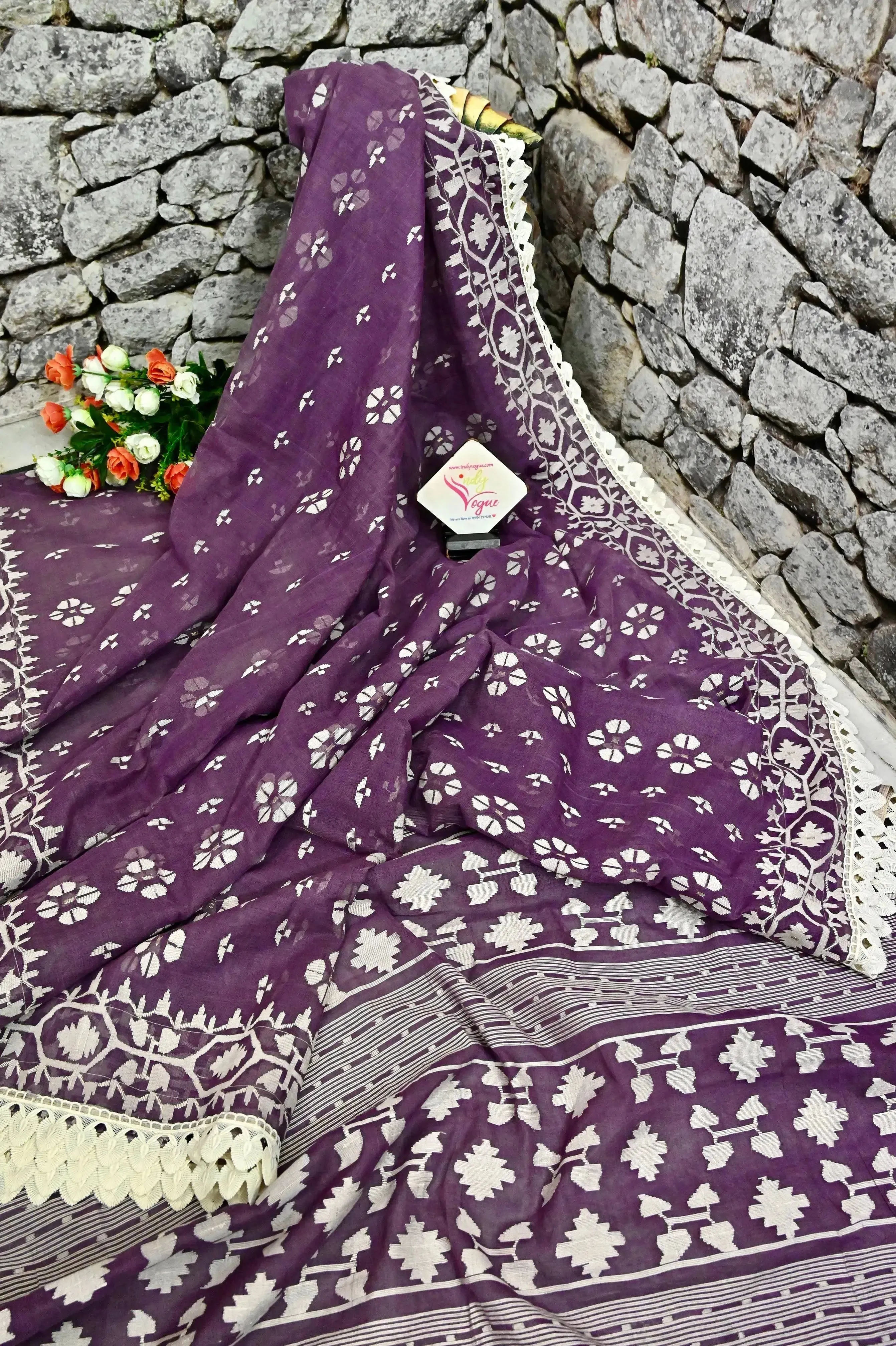 Purple Color Pure Bangladeshi Color Jamdani Saree