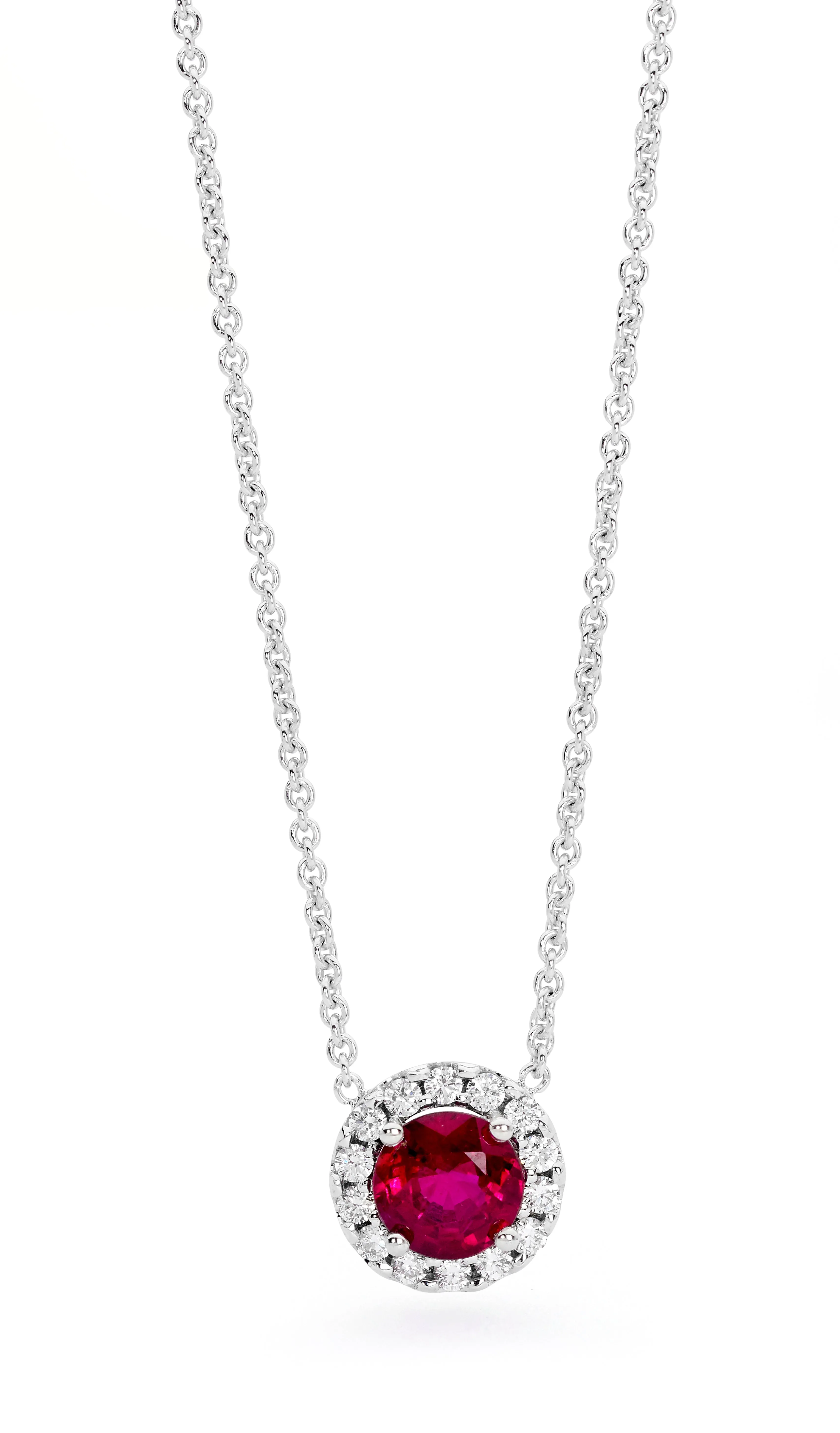 Ruby and Diamond Halo Necklace