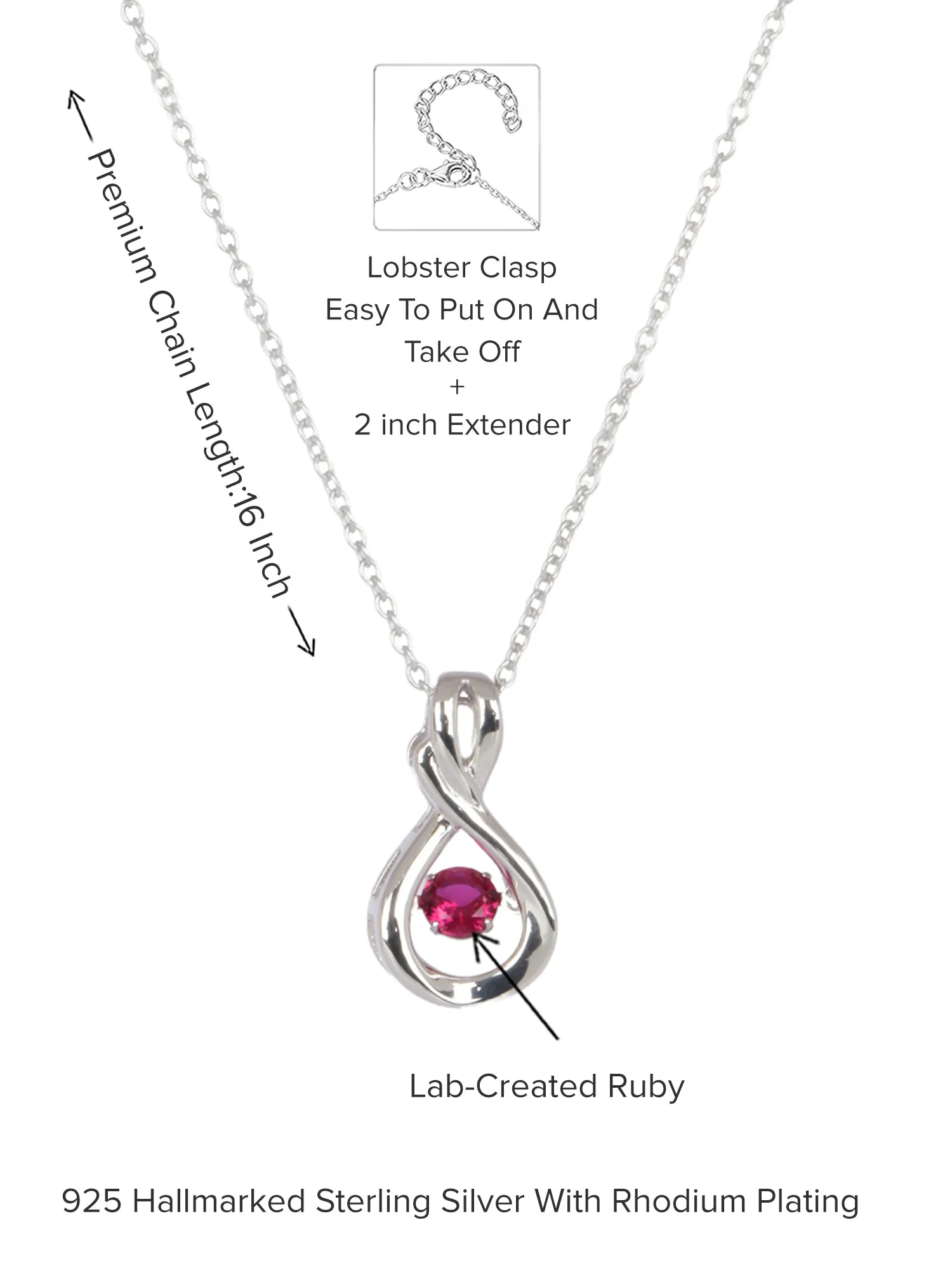 Ruby Infinity Design Dancing Pendant In 925 Silver