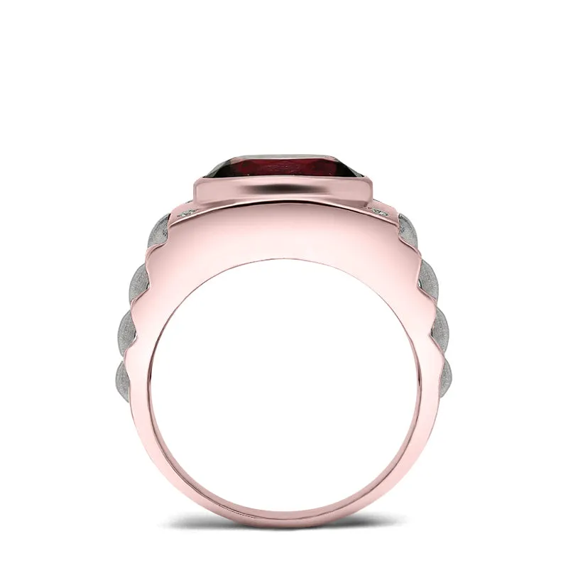 Ruby Men's Ring with Natural White Diamonds in 14K Rose Gold Anniversary Gift for Husband