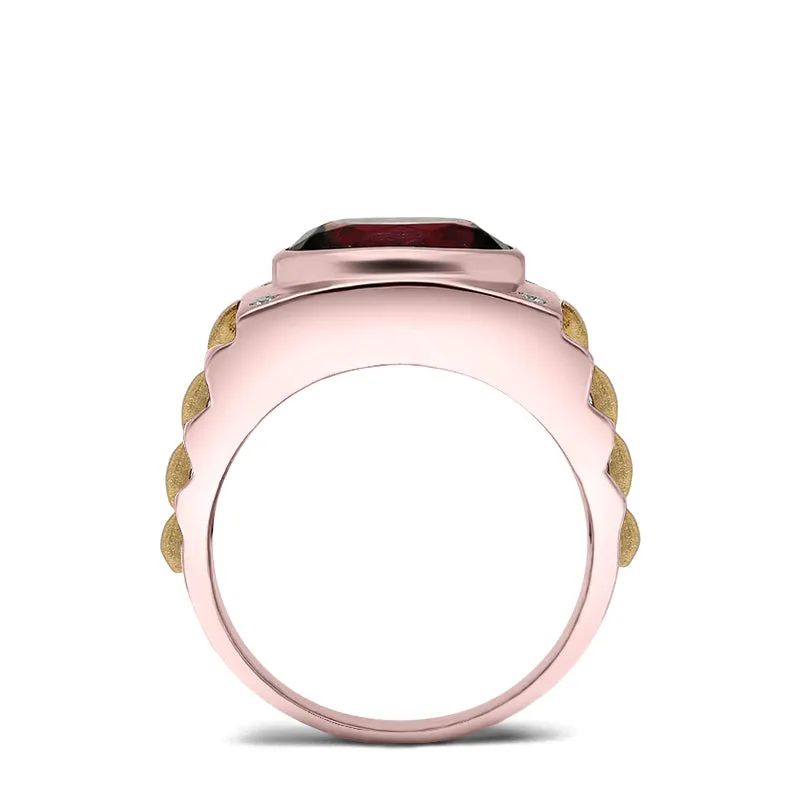 Ruby Men's Ring with Natural White Diamonds in 14K Rose Gold Anniversary Gift for Husband