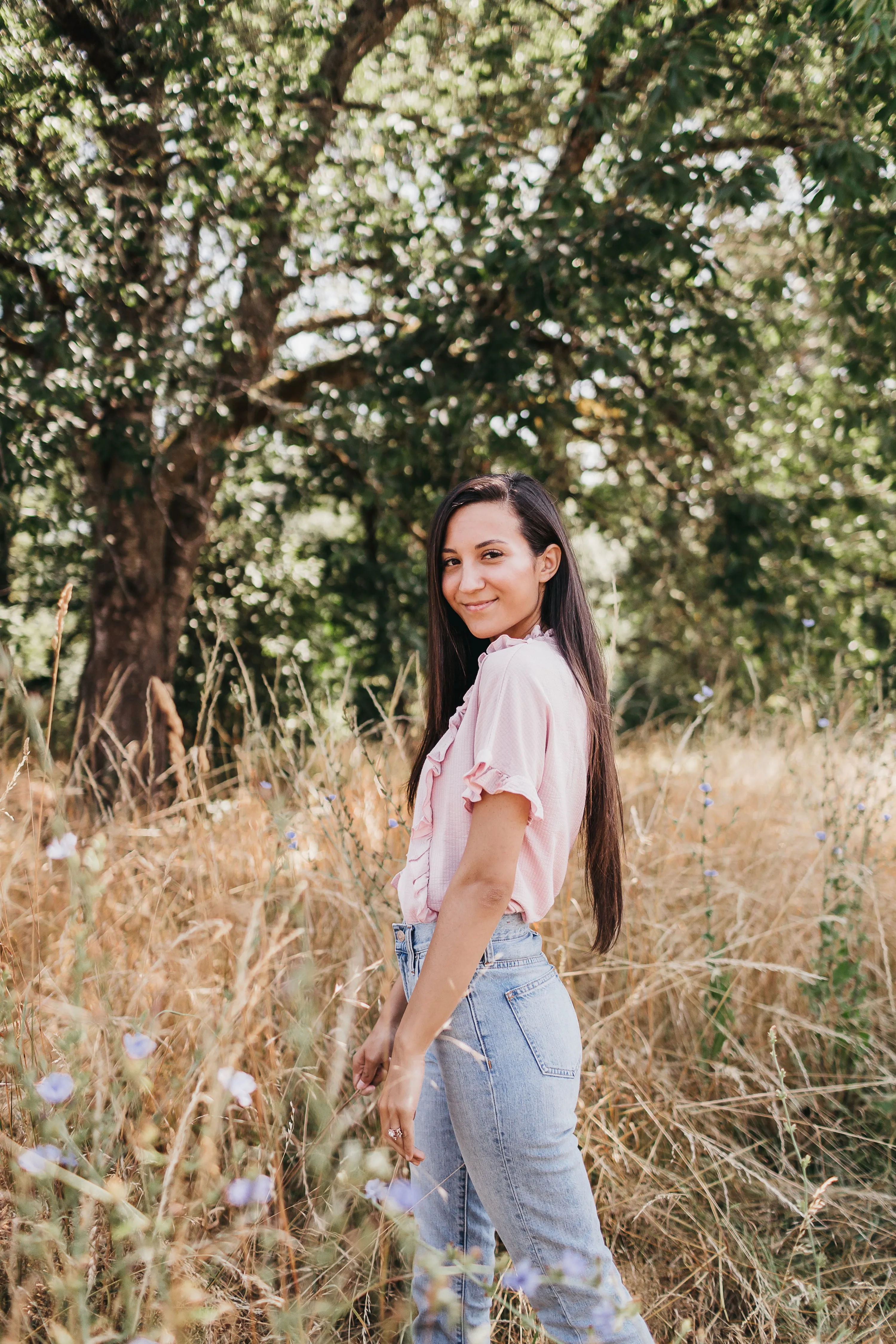 Ruffle Neck Tee in Dusty Pink