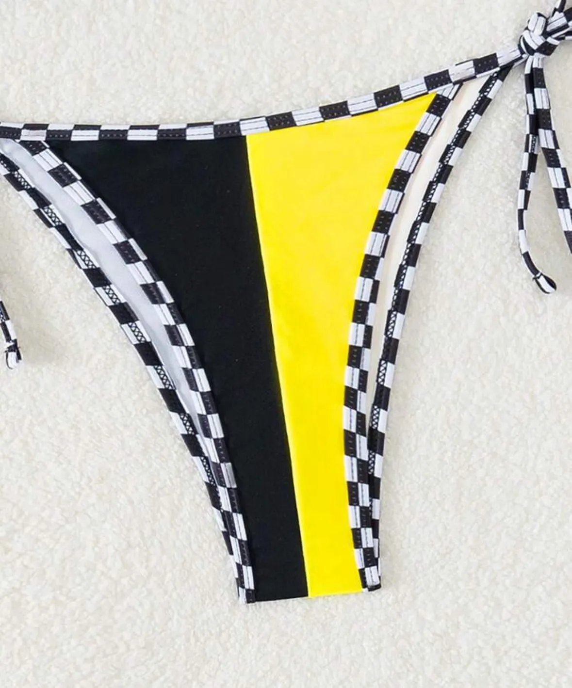 Salty Savage Ladies "OG Smile" Two Tone Side Tie Bikini Bottom | Checkerboard/Yellow