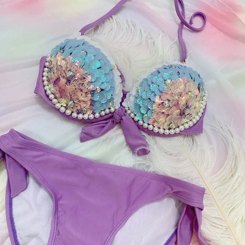 Sea Siren – Meerjungfrauen-Bikini mit Perlen-Glitzer