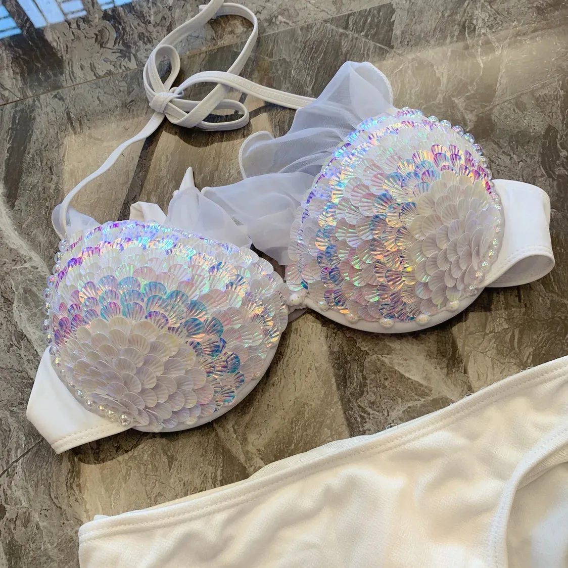 Sea Siren – Meerjungfrauen-Bikini mit Perlen-Glitzer