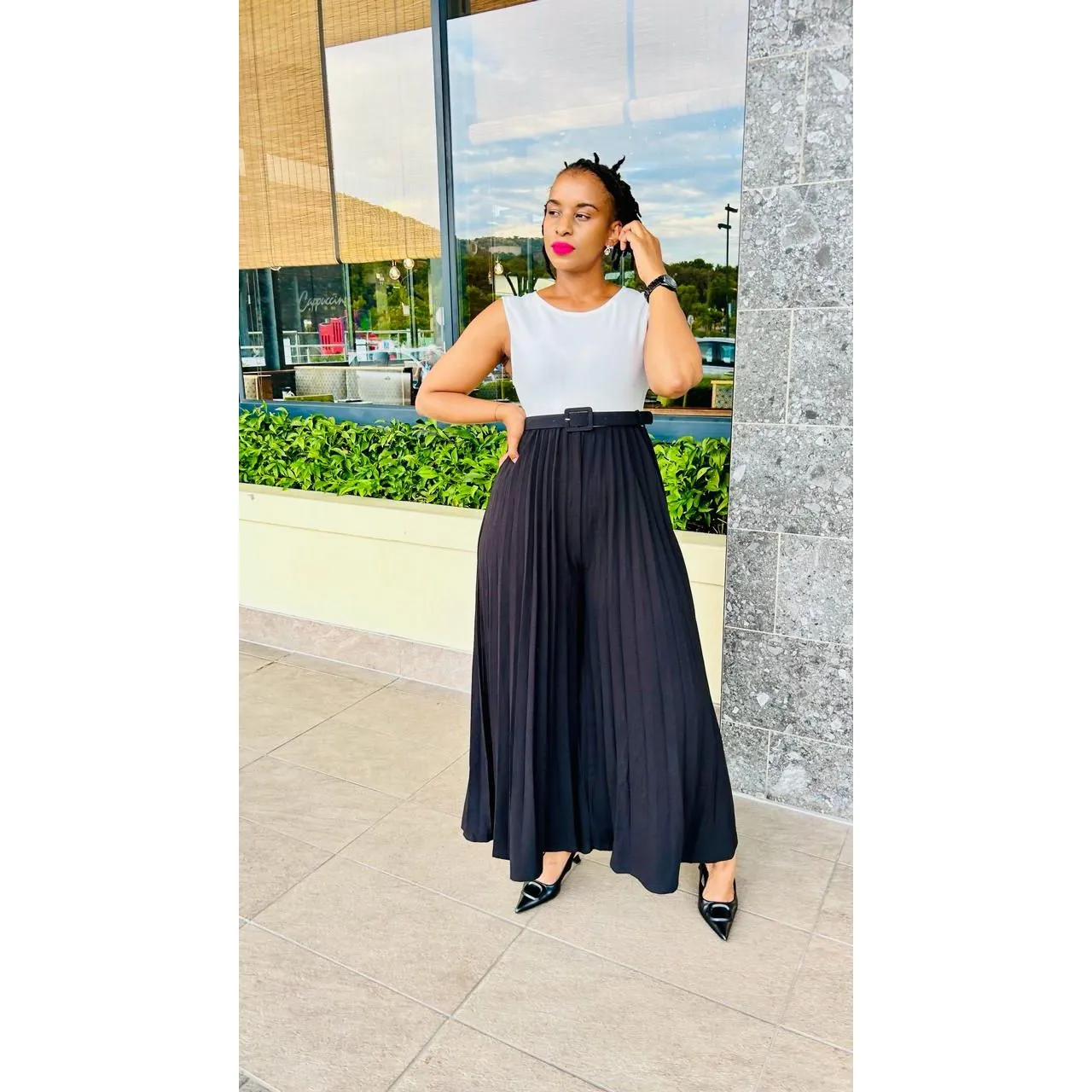 Short Sleeve Pleated Jumpsuit