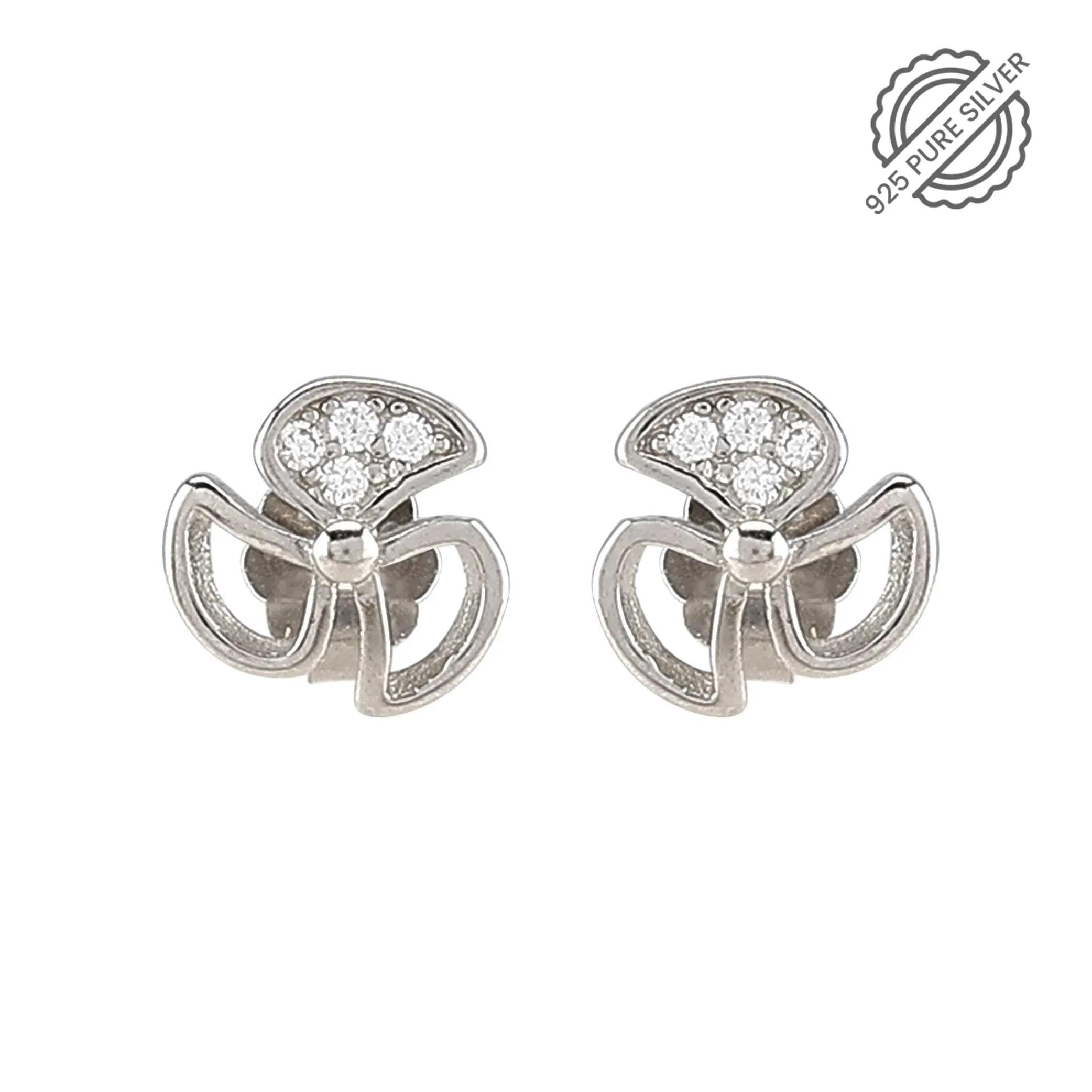 Silver Flower Earring with Diamond