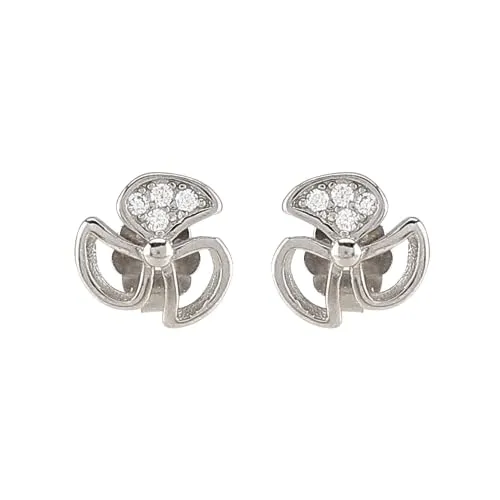 Silver Flower Earring with Diamond