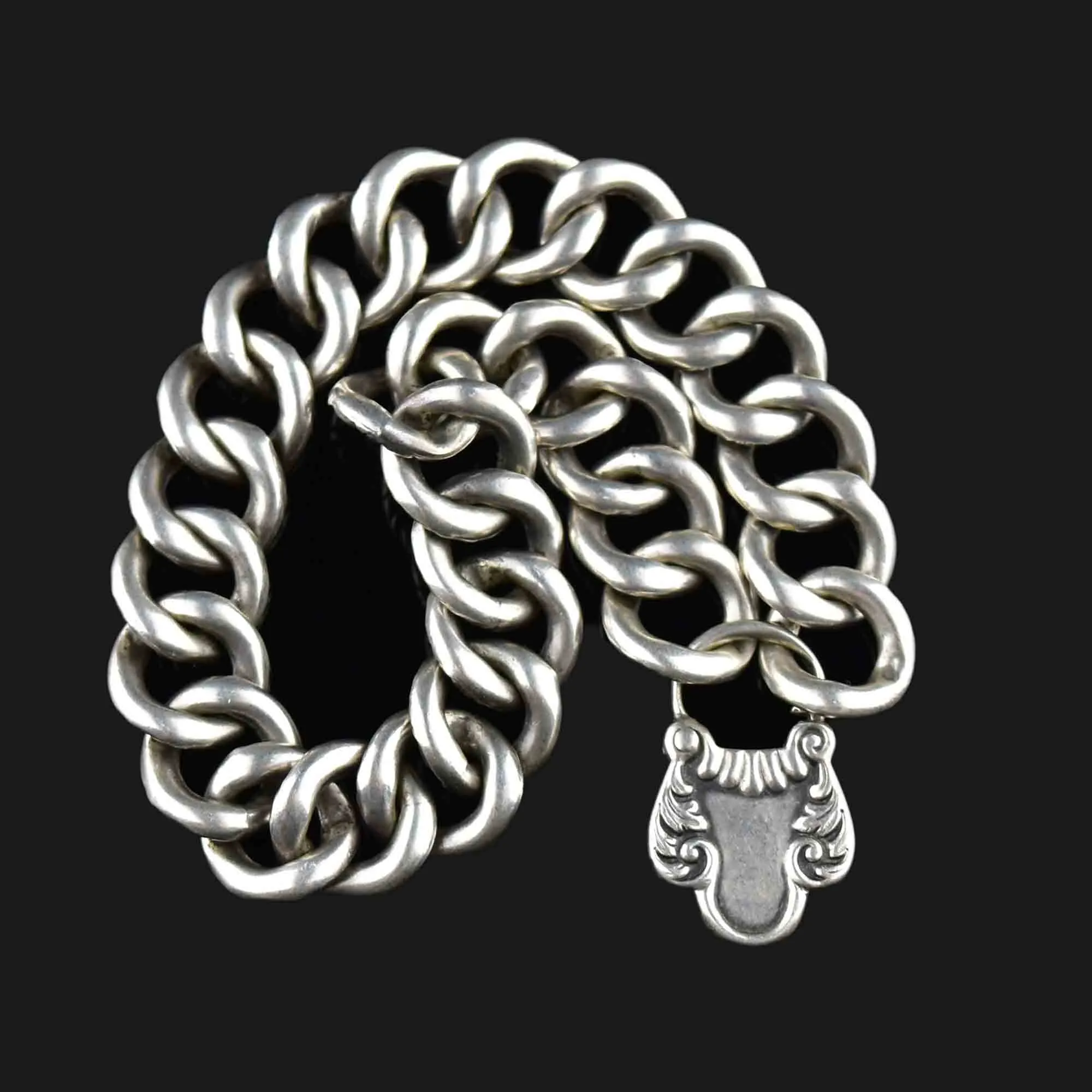 Silver Victorian Padlock Charm Fancy Curb Link Bracelet