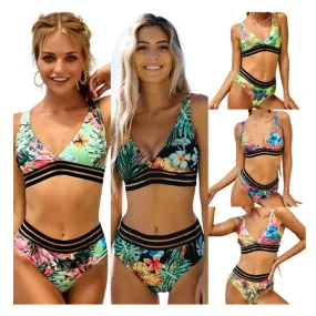 Sling V-neck Split  Webbing 2 Piece Bikini Sets