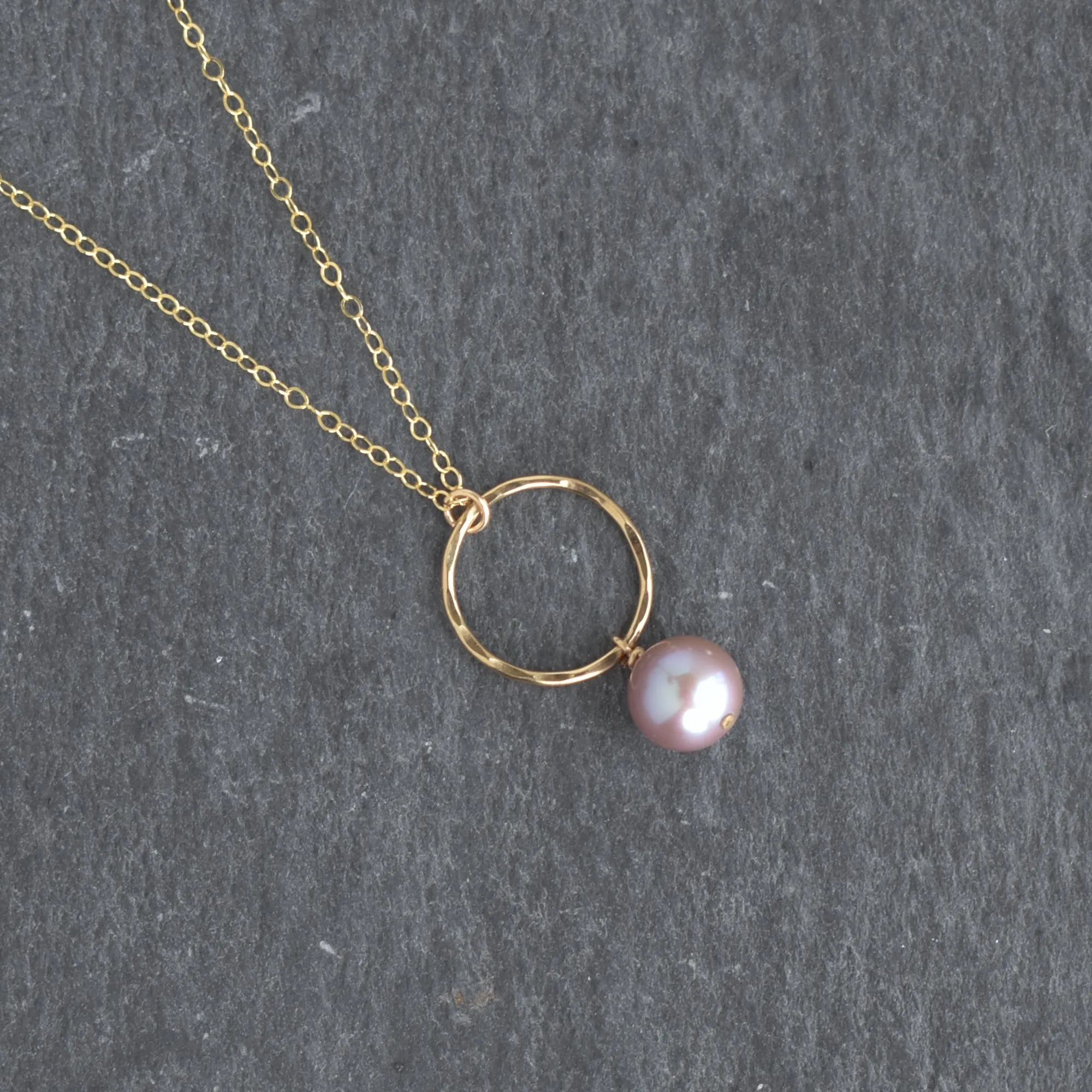 Small Hoop Necklace with Light Purple Pearl