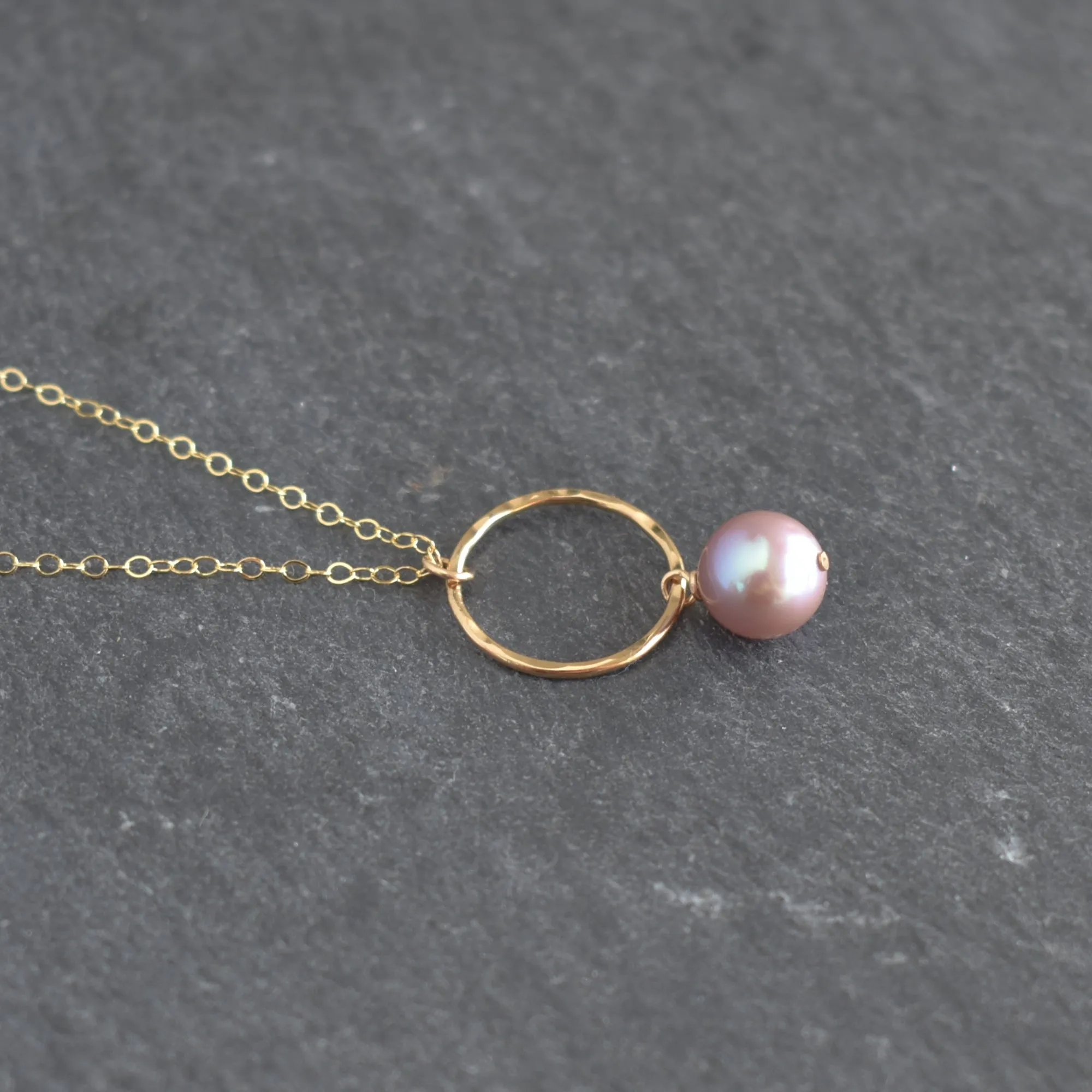 Small Hoop Necklace with Light Purple Pearl