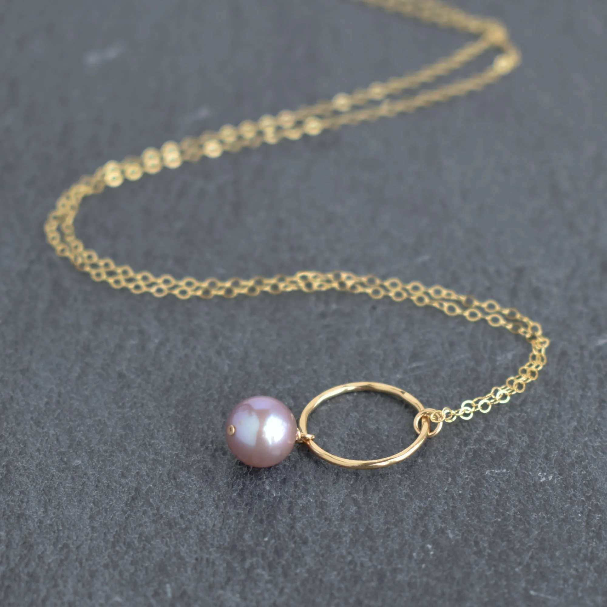 Small Hoop Necklace with Light Purple Pearl